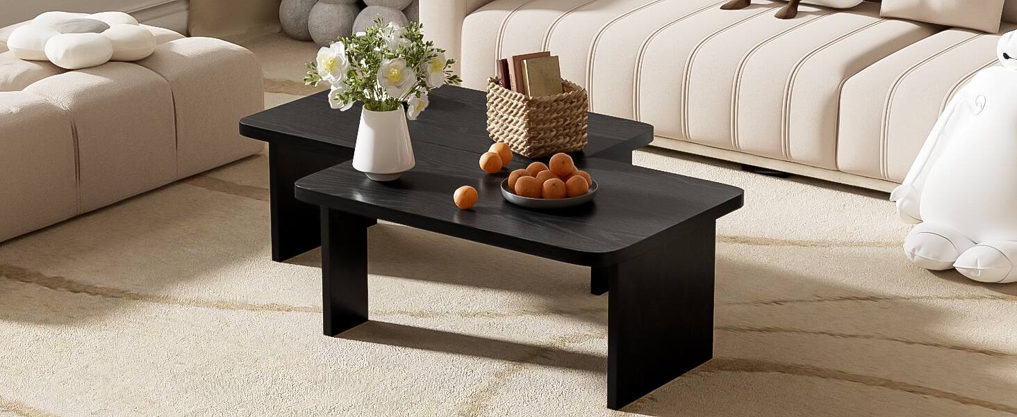 Alt View 4. APRILSOUL - Round Wood Coffee Table Living Room Small Space Apartment No Need Assembly - Black.