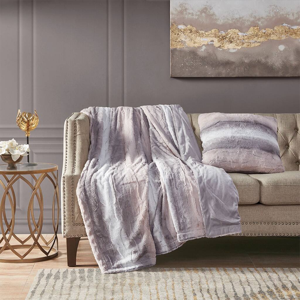 Alt View 1. Gracie Mills - Gracie Mills Shawn Faux Brushed long Fur Square Pillow - Blush/Grey.