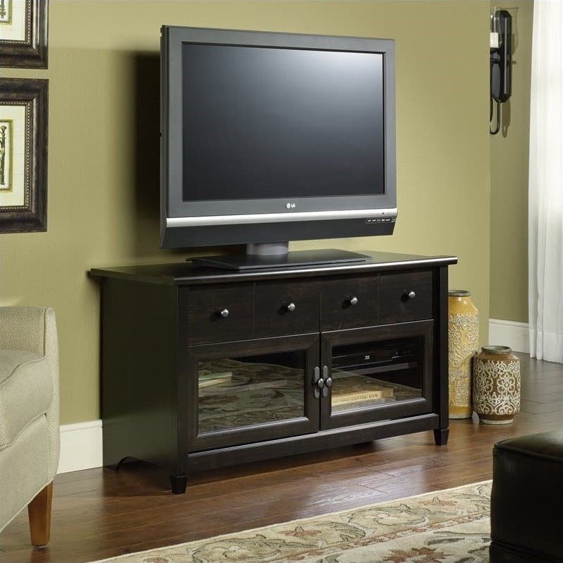 Front. Sauder - Edge Water 44'' Panel TV Stand in Estate Black - Black.