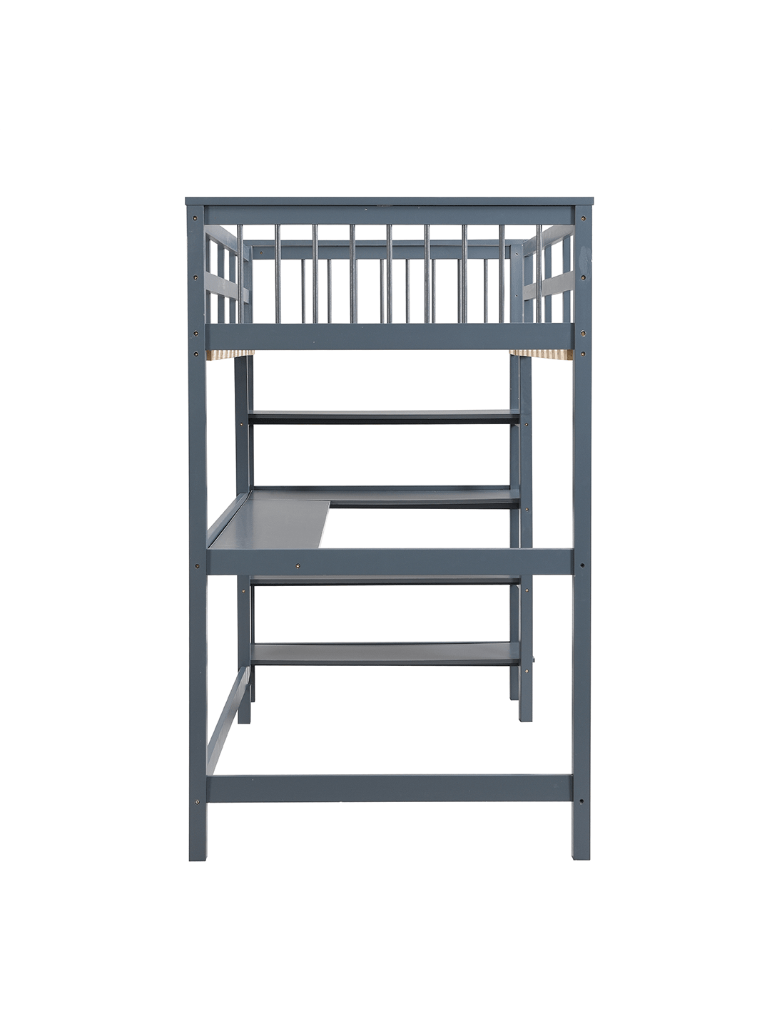 Back. Trinkets Crazed - Full Loft Bed With Desk And Storage Shelves, Wood Full Size Loft Bed, High Loft Bed Full - Gray.