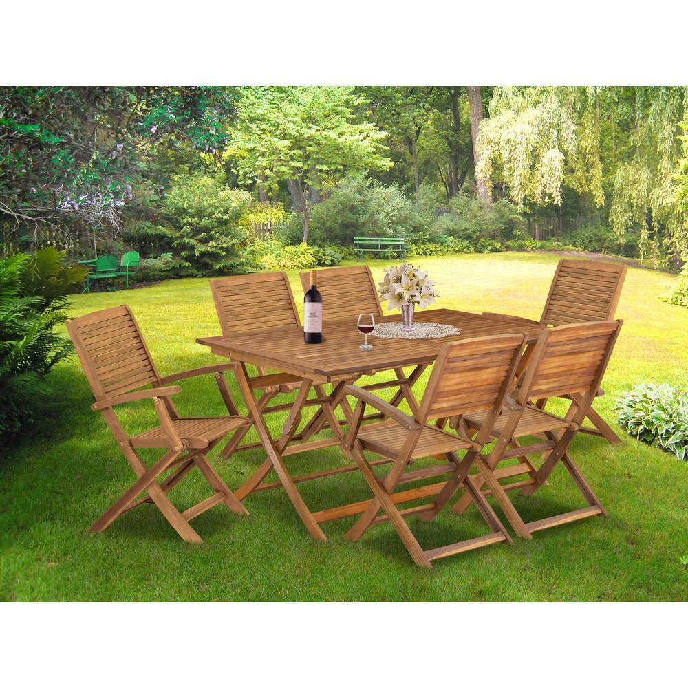 Alt View 3. East West Furniture - 7 Piece Outdoor Patio Dining Sets Consist of a Rectangle Acacia Table - Brown.