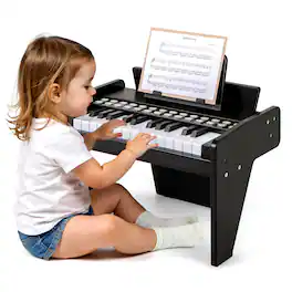 Costway - 25 Keys Digital Piano with Music Stand,Teaching Mode,Lighted Keys, Adjustable Speed - Black