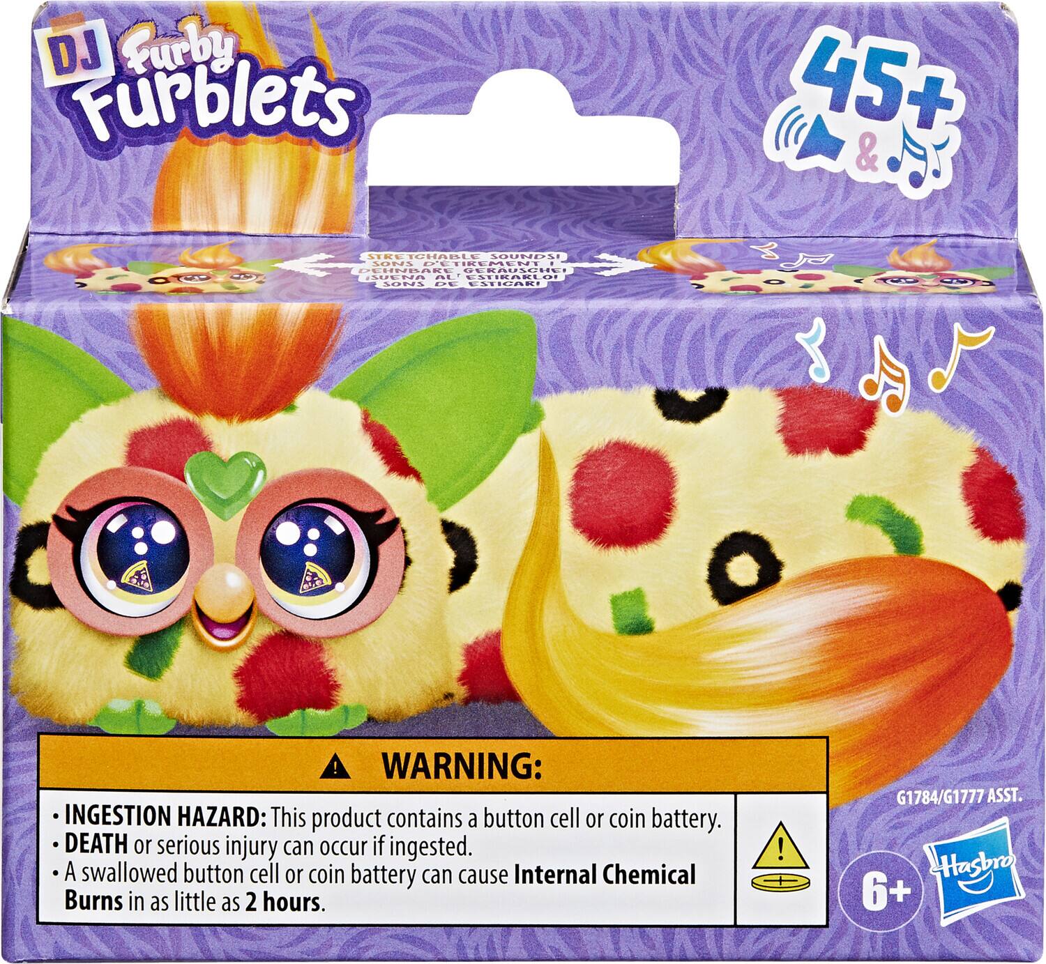 DJ Furblets 45+ & STRETCHABLE SOUND

WARNING: INGESTION HAZARD: This product contains a button cell or coin battery. DEATH or serious injury can occur if ingested. A swallowed button cell or coin battery can cause Internal Chemical Burns in as little as 2 hours.

G1784/G1777 ASST. Hasbro 6+