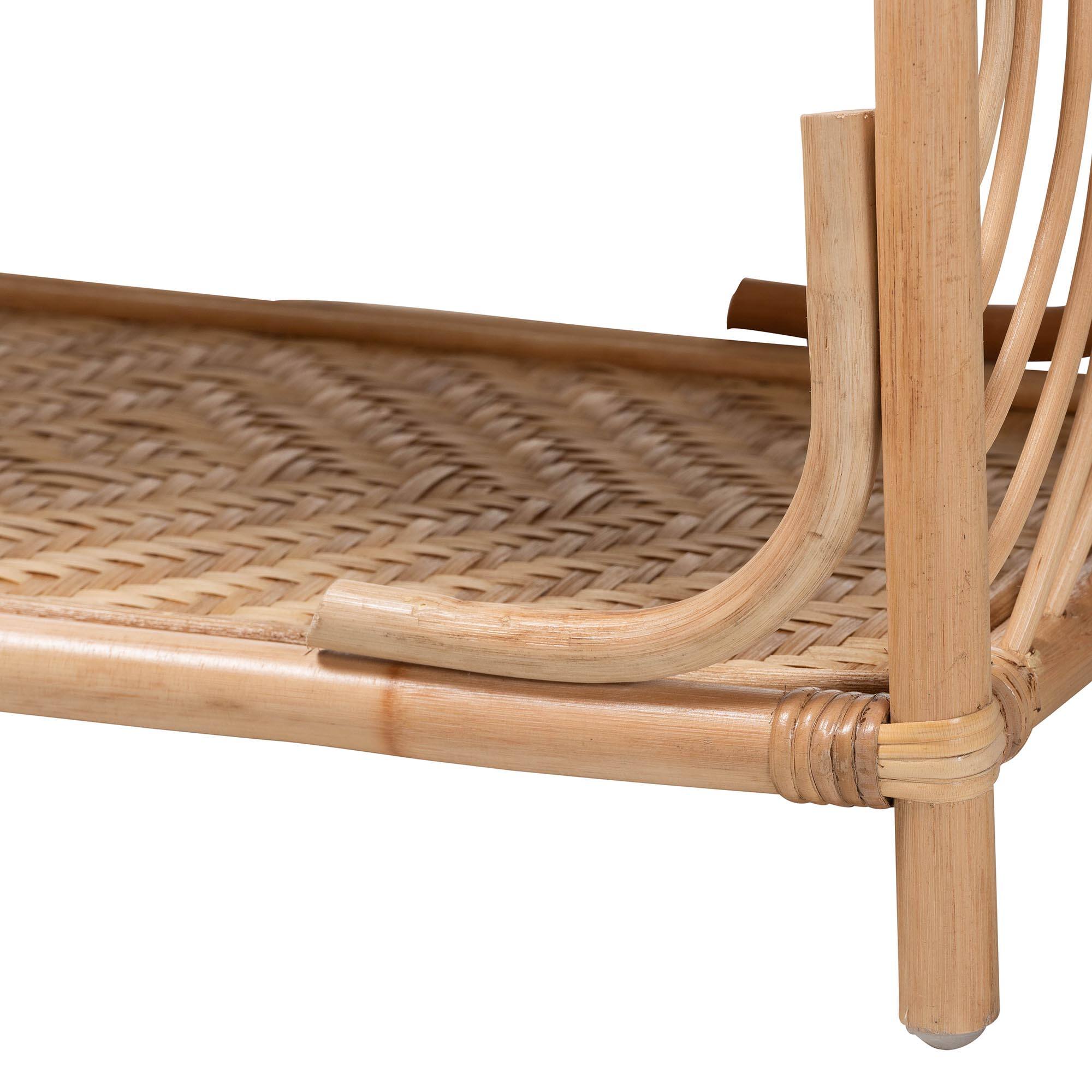 Back. bali & pari - Baara Natural Rattan 4-Tier Display Shelf - Handcrafted Bookcase with Openwork Side Panels, Boho Coastal Design - Natural.