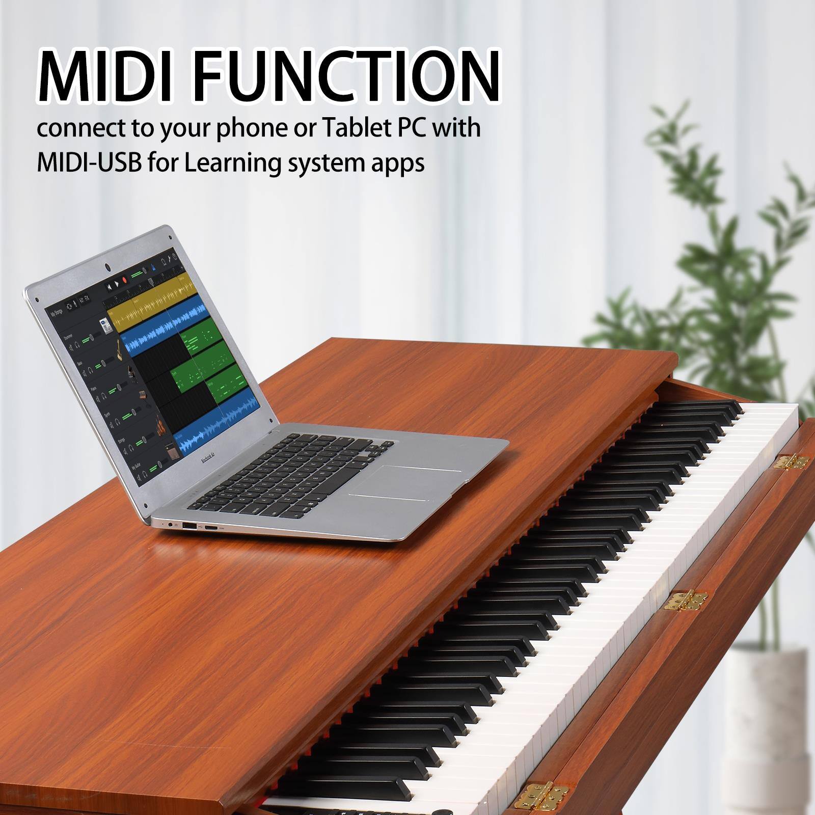 MIDI FUNCTION  
connect to your phone or Tablet PC with MIDI-USB for Learning system apps