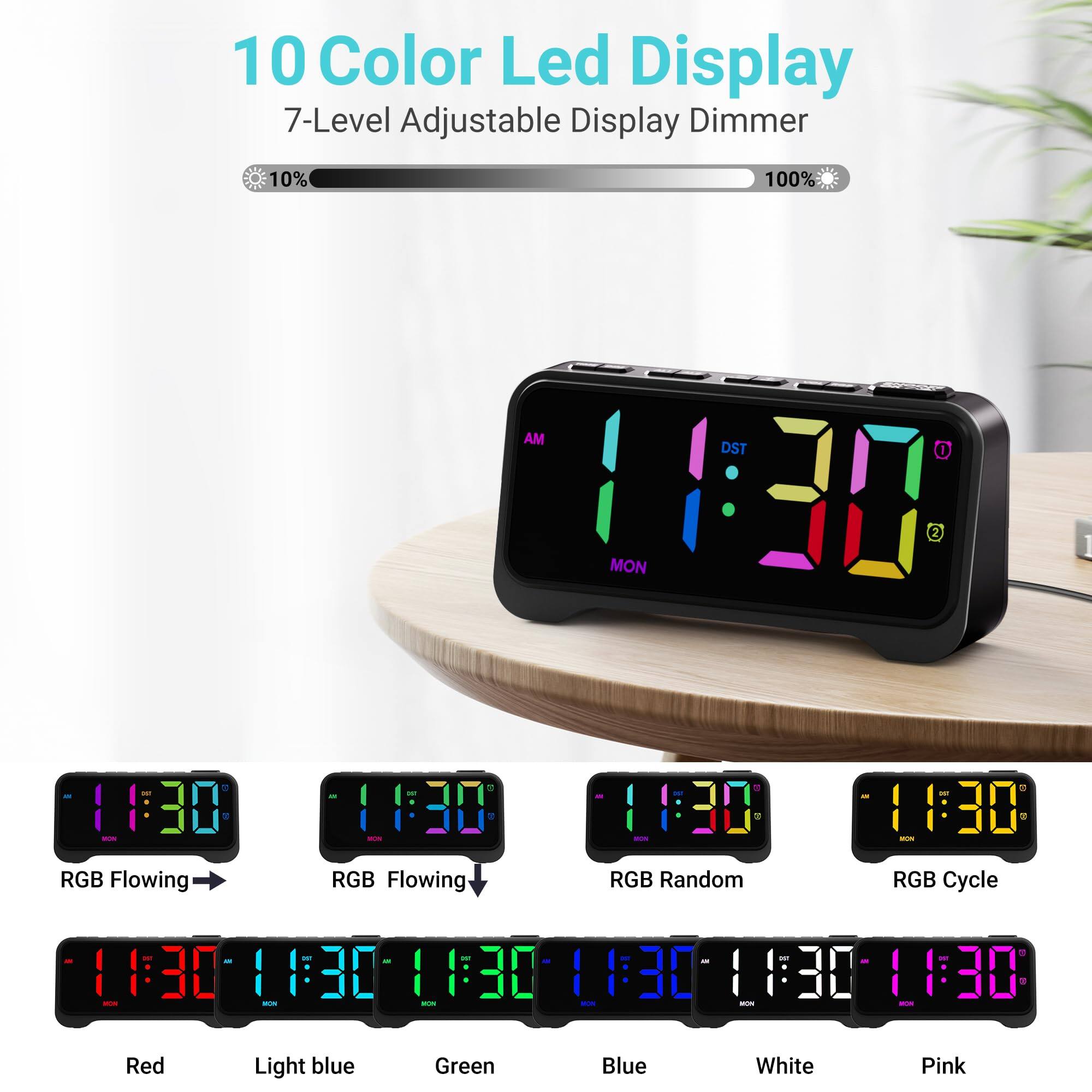 10 Color Led Display  
7-Level Adjustable Display Dimmer  

10% 100%  

RGB Flowing  
RGB Flowing  
RGB Random  
RGB Cycle  

Red  
Light blue  
Green  
Blue  
White  
Pink