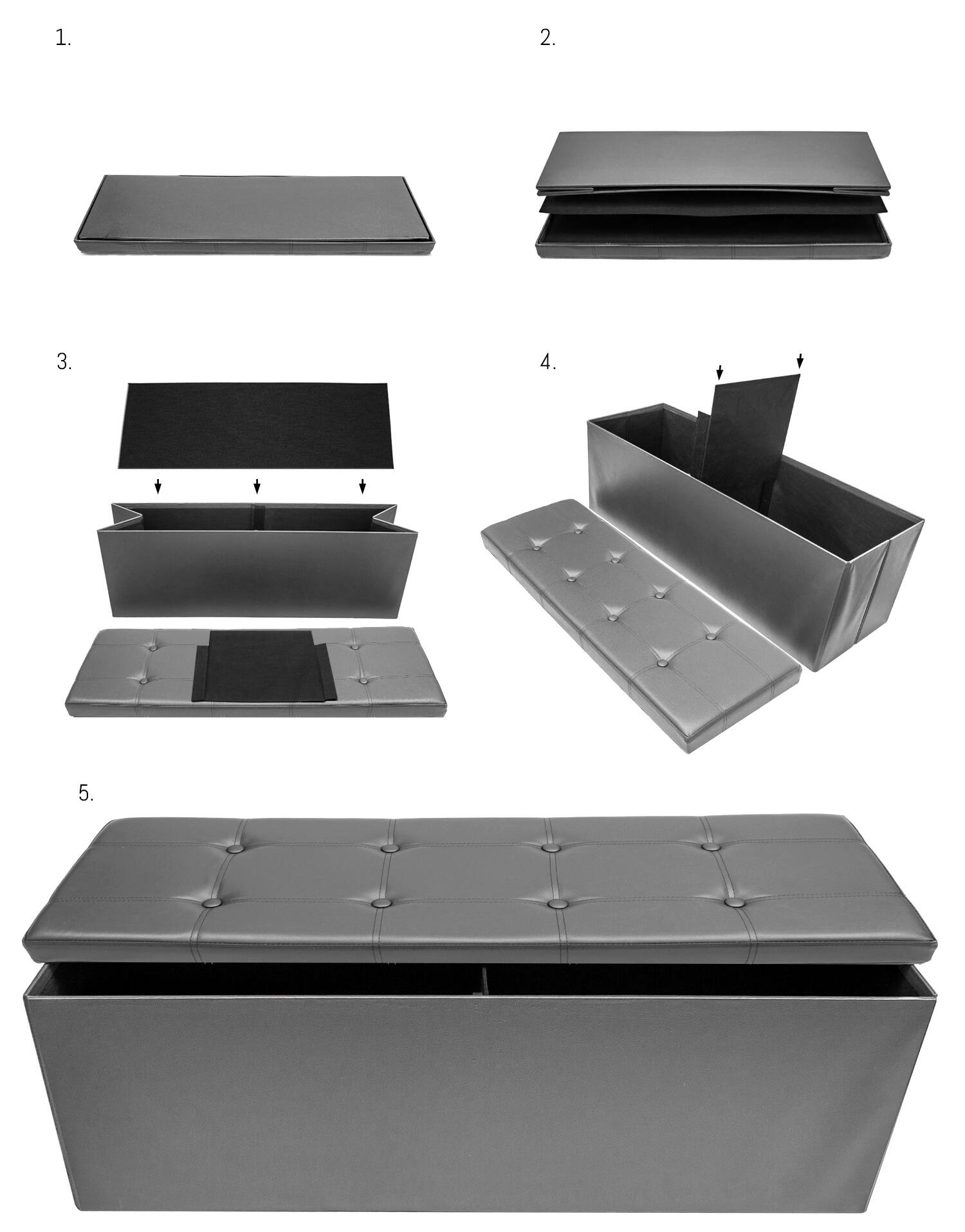 Alt View 4. Sorbus - Sorbus Folding Storage Ottoman Bench Chest, Leather Ottoman with Storage- 43 inch Long Hold up 700lbs - Gray.