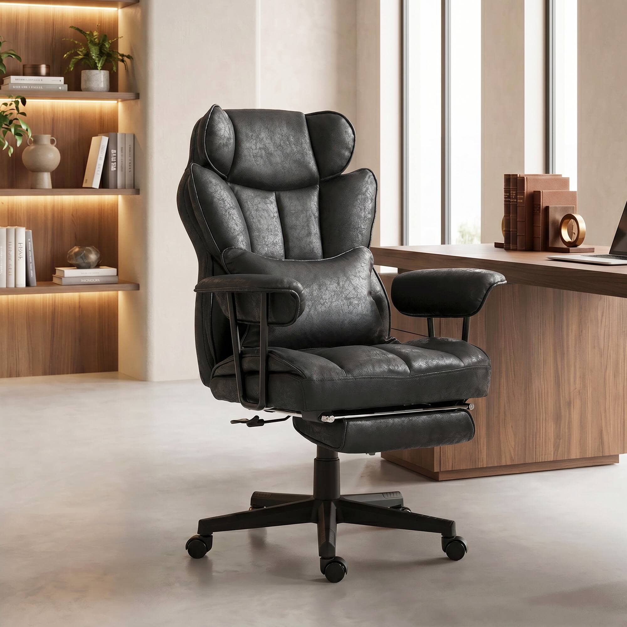 Alt View 1. Homcom - Big and Tall Office Chair, Massage Office Chair with Footrest - Black.