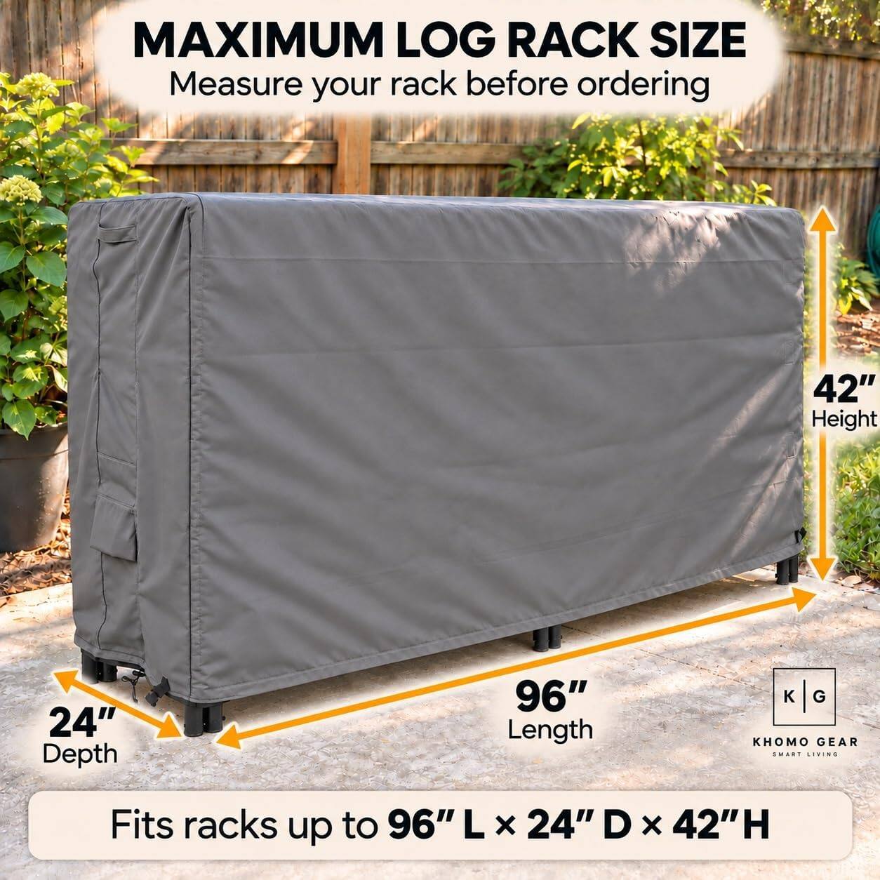 KHOMO GEAR Firewood Rack Cover 8ft Waterproof, Outdoor Log Rack Cover ...