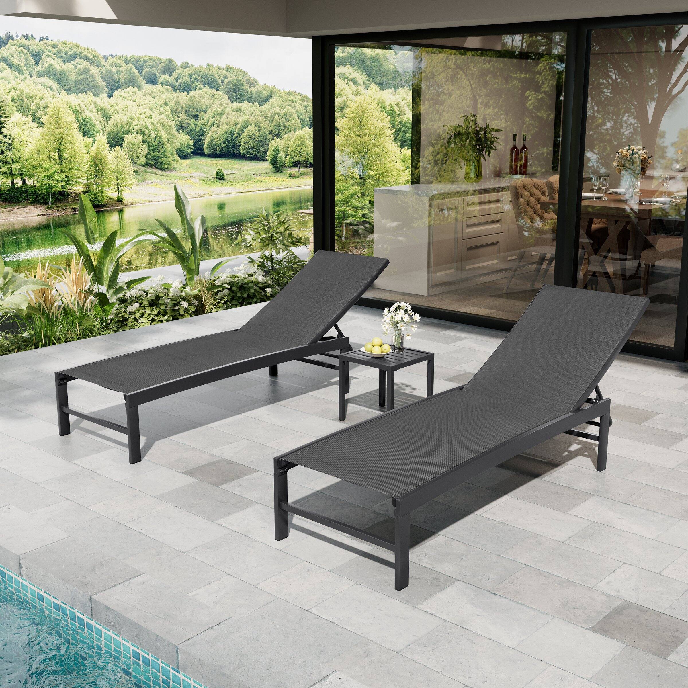 Alt View 1. Crestlive Products - Crestlive Products Chaise Lounge Chair Outdoor Set of 3 Adjustable 5 Positions Pool Tanning Recliner Black - Black.