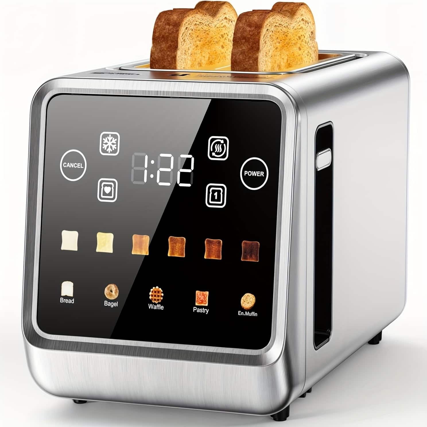 GlowWise - Touch Screen Toaster 2 Slice, Smart Digital Toasters With Memory Function, 5 Bread Types & 6 Shade Settings - silver
