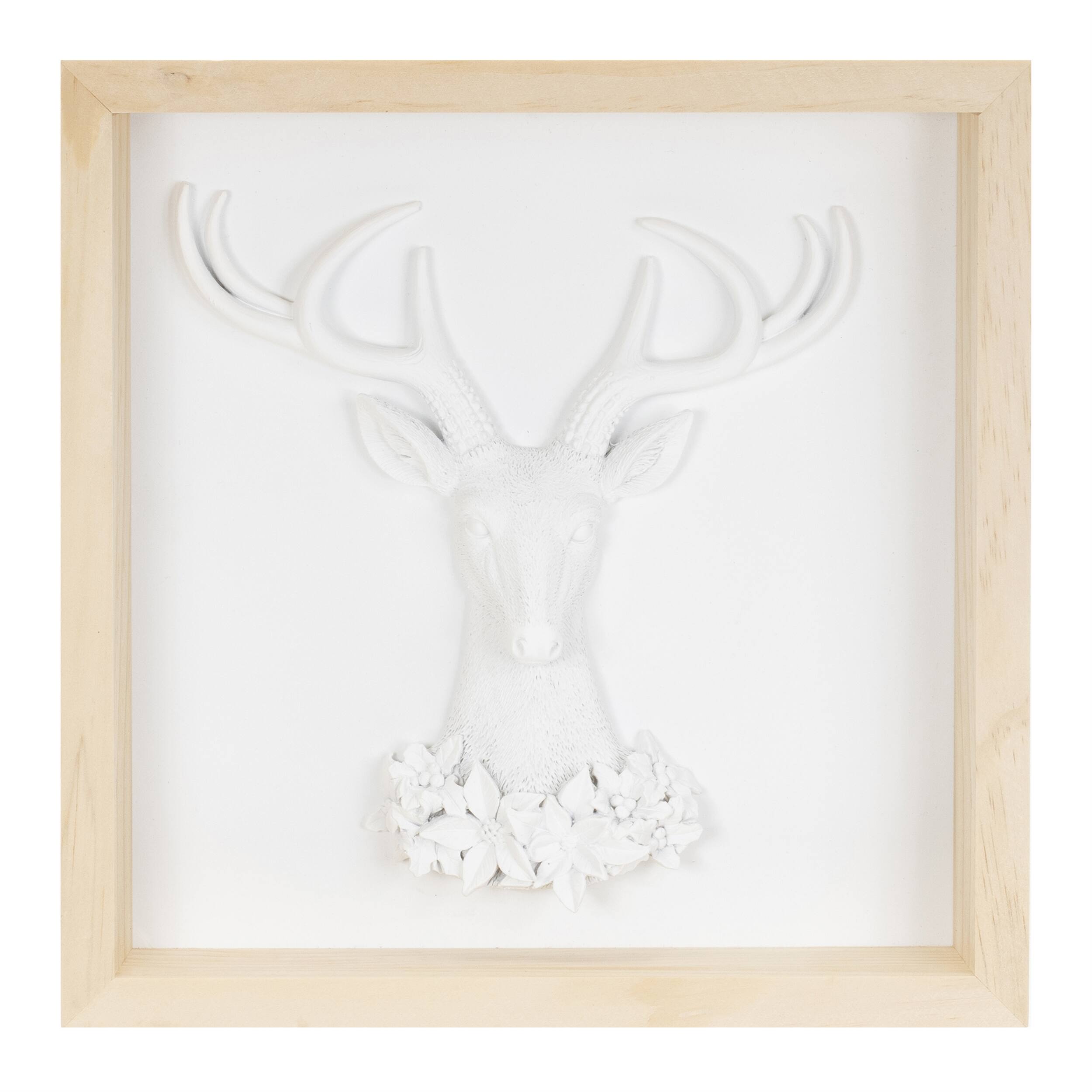 Angle. BreeBe - Framed Holiday Deer and Tree Artwork (Set of 2) - White, Brown.