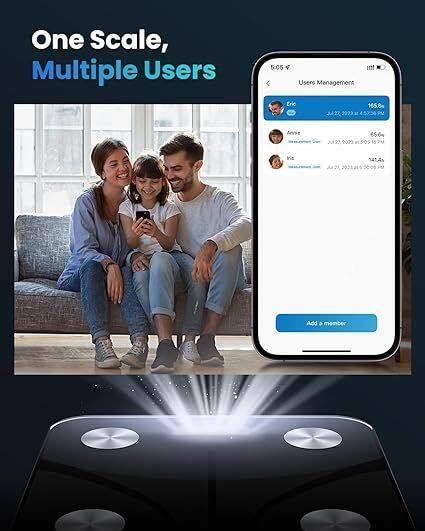 One Scale, Multiple Users

5:06 Users Management
Eric 165.8% 22 2223
Annie 66.6g N2) 605 70
1414s 8

Add a member