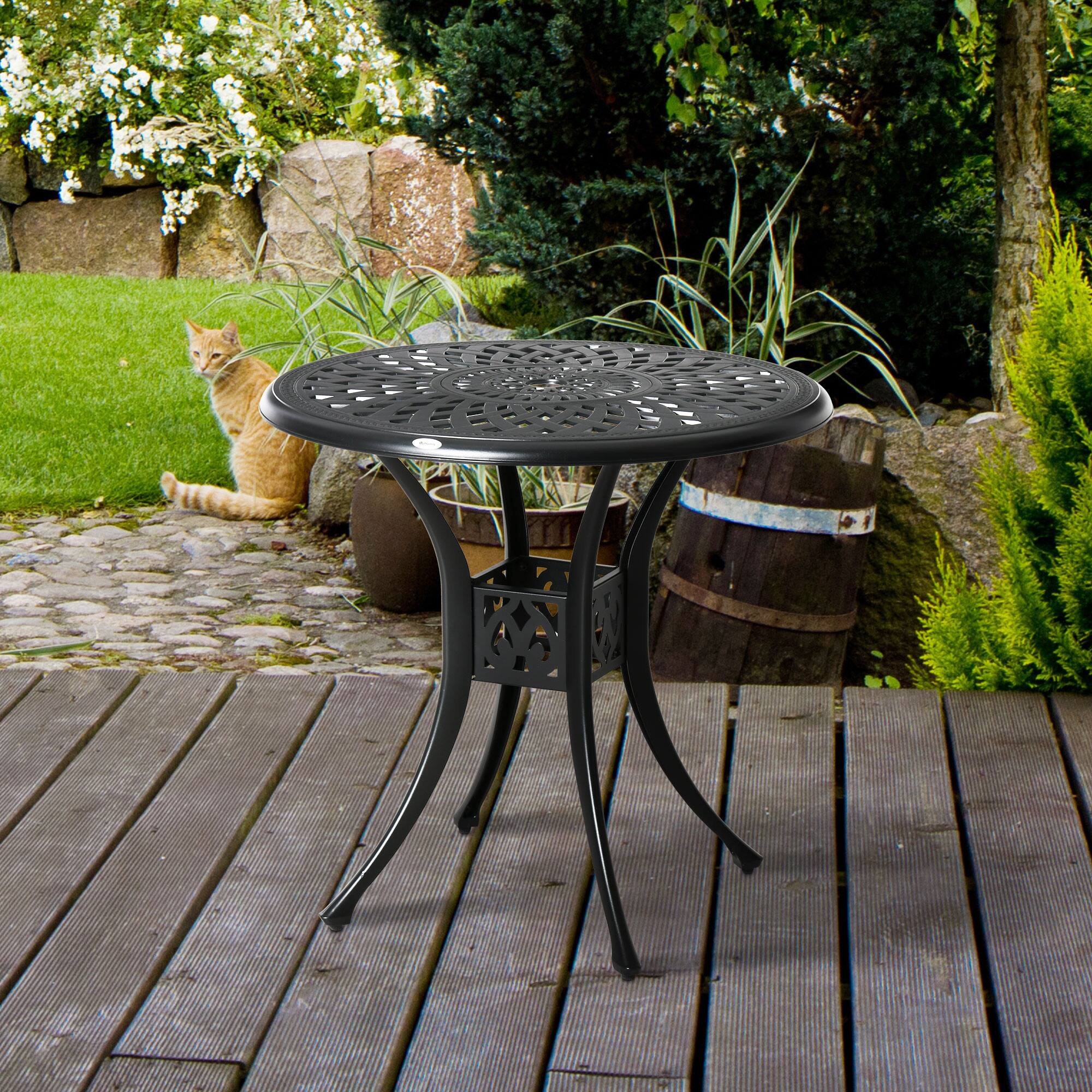 Alt View 1. Outsunny - Round Patio Dining Table with Umbrella Hole - Black.