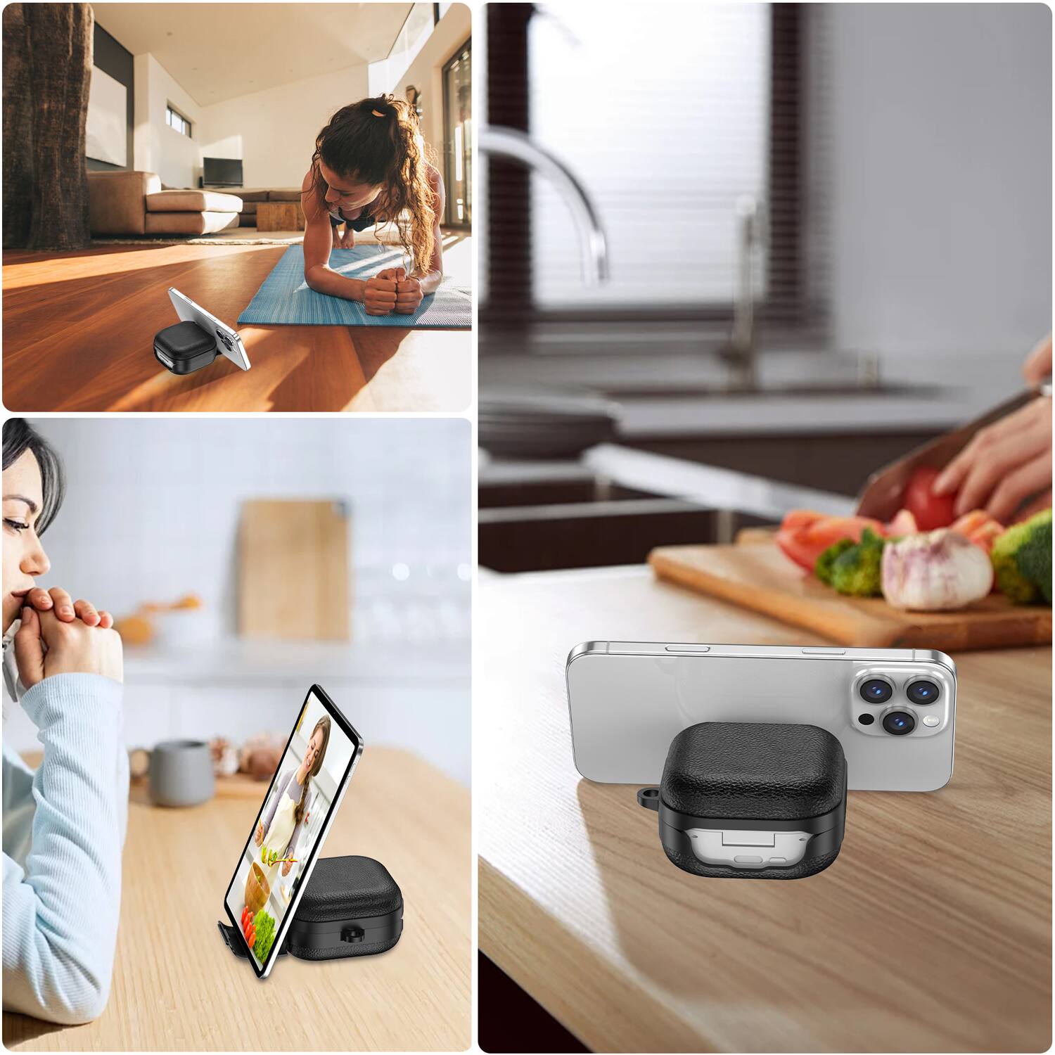Alt View 2. Dteck - Case for Samsung Galaxy Buds 4 / Buds 4 Pro with Phone Holder & Keychain,Leather Texture Earbuds Cover for Man Women - White Black.