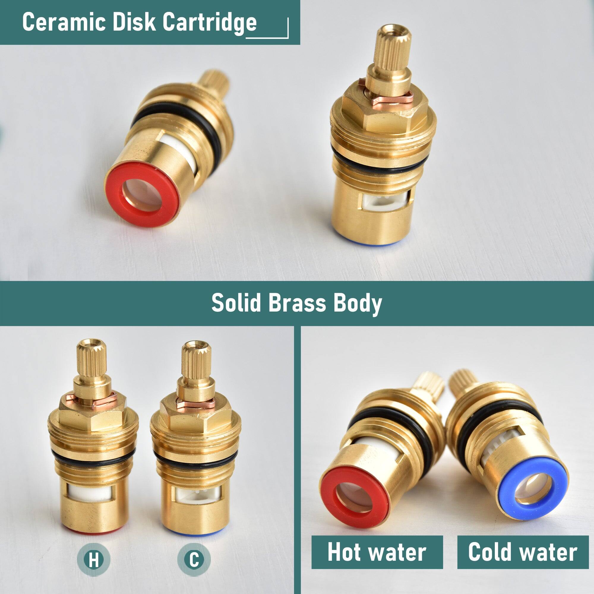 Ceramic Disk Cartridge, Solid Brass Body, Hot water, Cold water