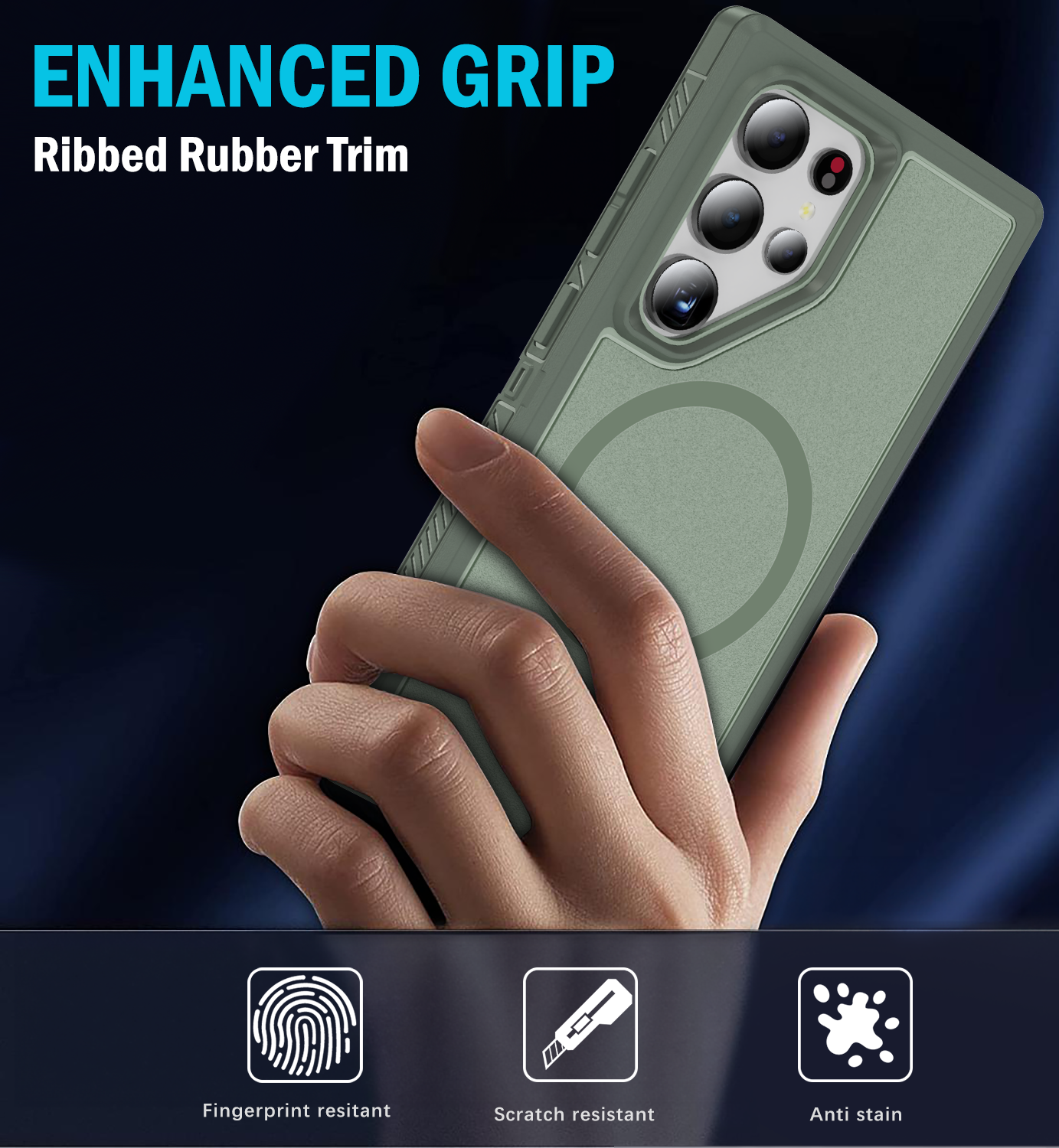 ENHANCED GRIP  
Ribbed Rubber Trim  
Fingerprint resistant  
Scratch resistant  
Anti stain