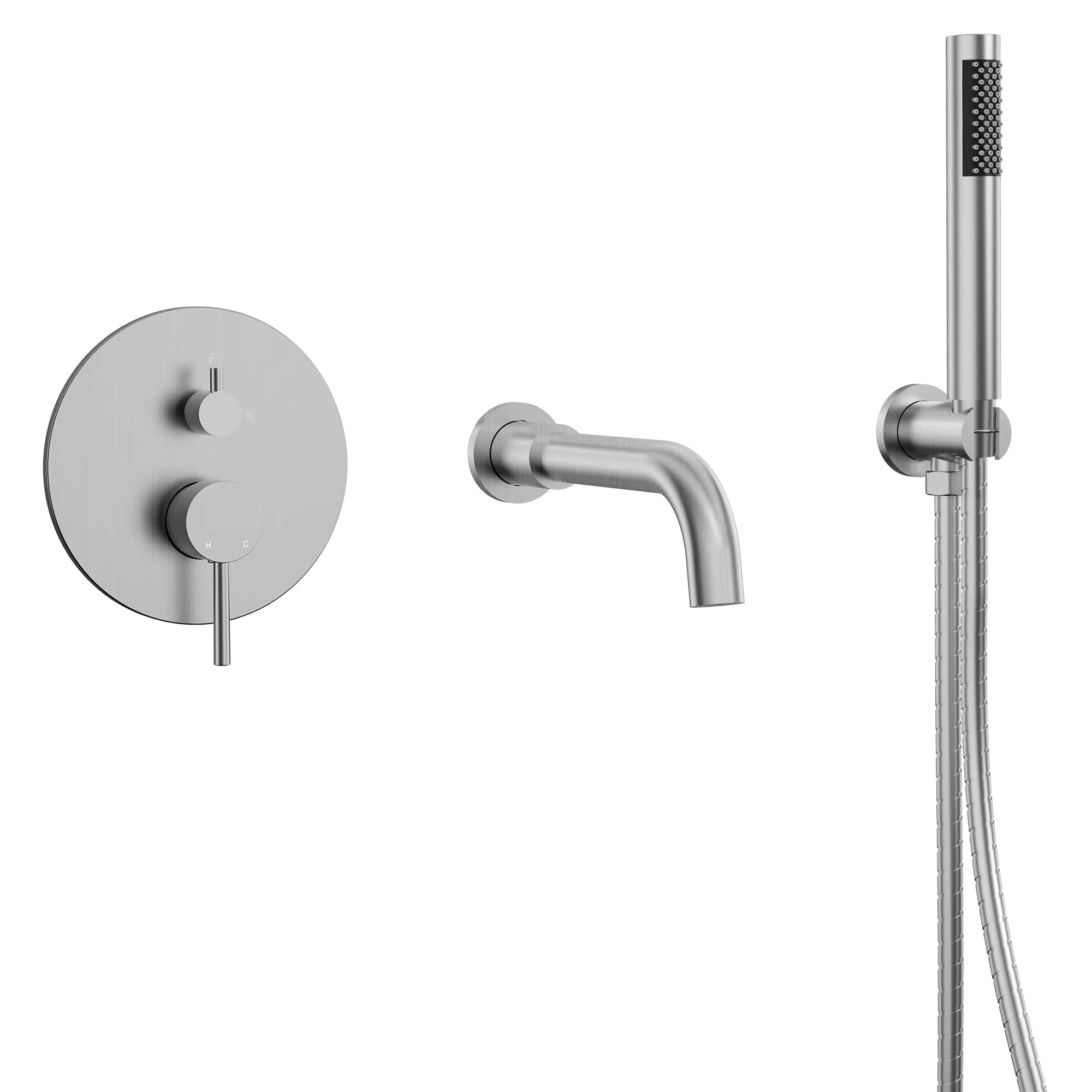 GRANDJOY - Durable Modern Bathtub Shower System with Versatile Rotating Spout and Easy Installation - Brushed Nickel