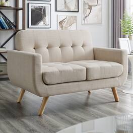 Boyel Living - Linen Button Tufted Loveseat with Solid Wood Legs - Beige