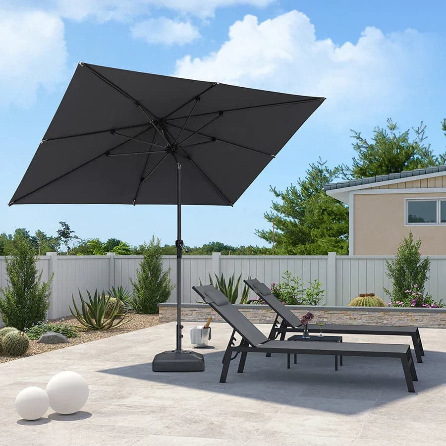 PURPLE LEAF - 6.5' X 10' Rectangle Patio Market Umbrella with Base Outdoor Table Umbrella Tilt Aluminum Frame Sun Shade for Garden - Light Gray