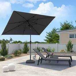 PURPLE LEAF - 6.5' X 10' Rectangle Patio Market Umbrella with Base Outdoor Table Umbrella Tilt Aluminum Frame Sun Shade for Garden - Light Gray