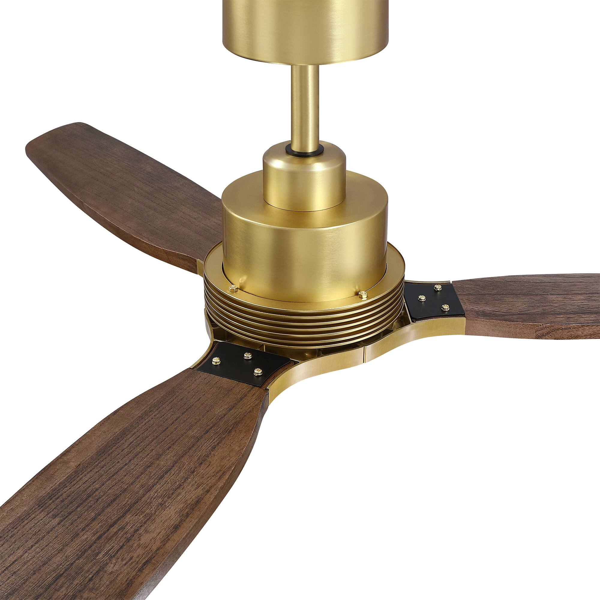 Alt View 9. Parrot Uncle - 56" Mid-Century 3-Blade Solid Wood Lightweight Ceiling Fan with 6-Speed DC Motor and Remote, No Light - Vintage Brass.