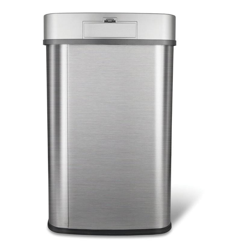 Left. Hivvago - Grey 13-Gallon Stainless Steel Kitchen Trash Can with Motion Sensor Lid - Silver.