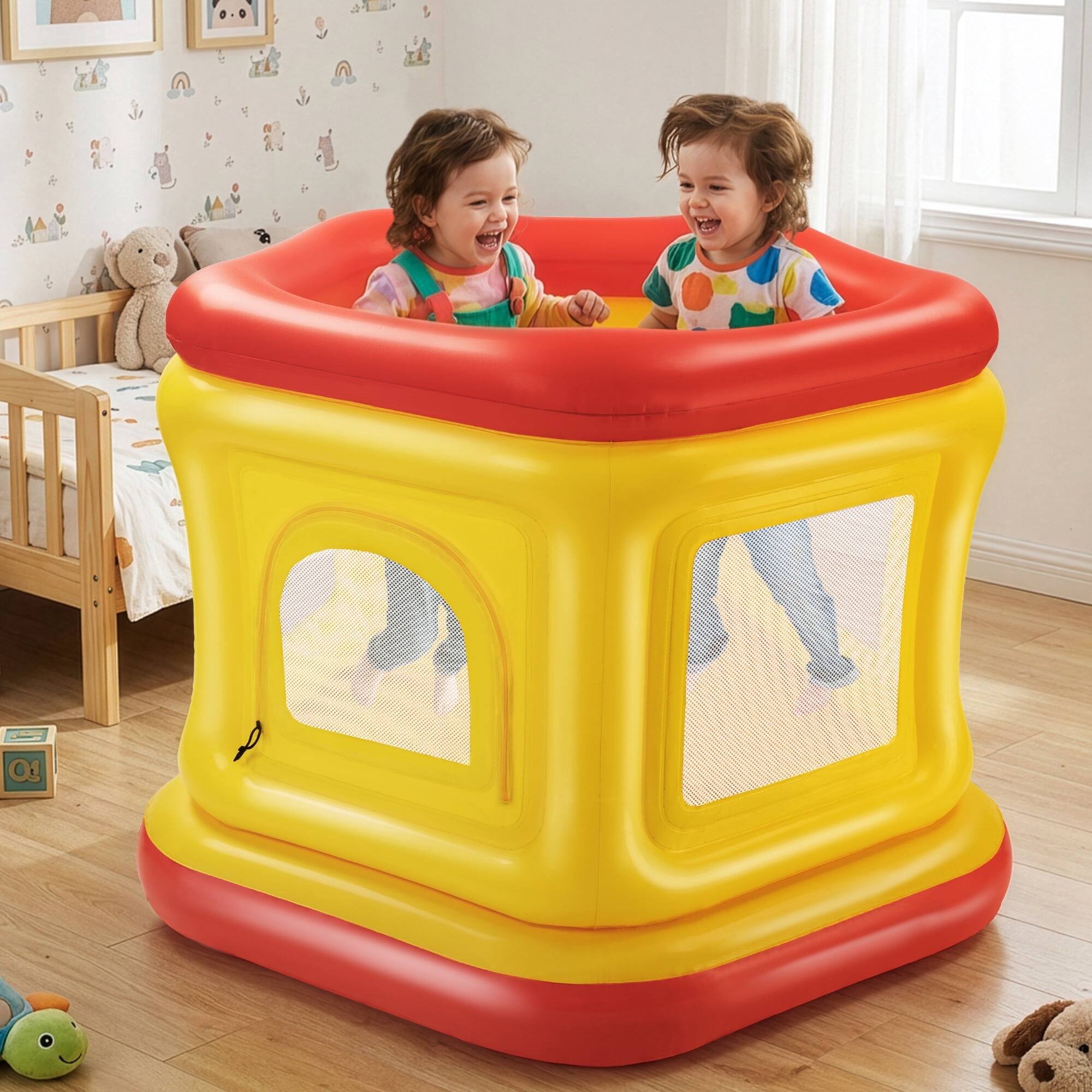 Alt View 4. Wisairt - 3-in-1 Inflatable Bounce House for Toddlers 1-3, Indoor Outdoor Bouncy House with Mesh Walls - Yellow & Red.