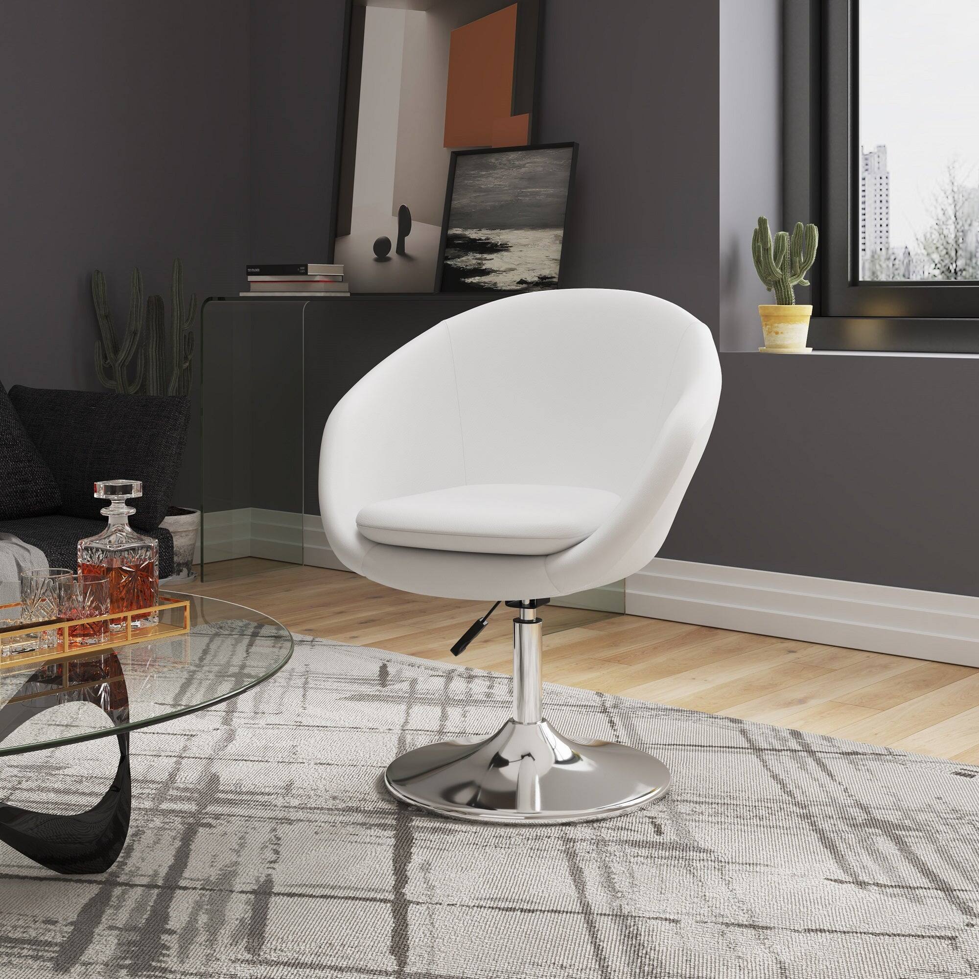 Angle. Manhattan Comfort - Hopper Modern Upholstered Swivel Lounge Chair - White.