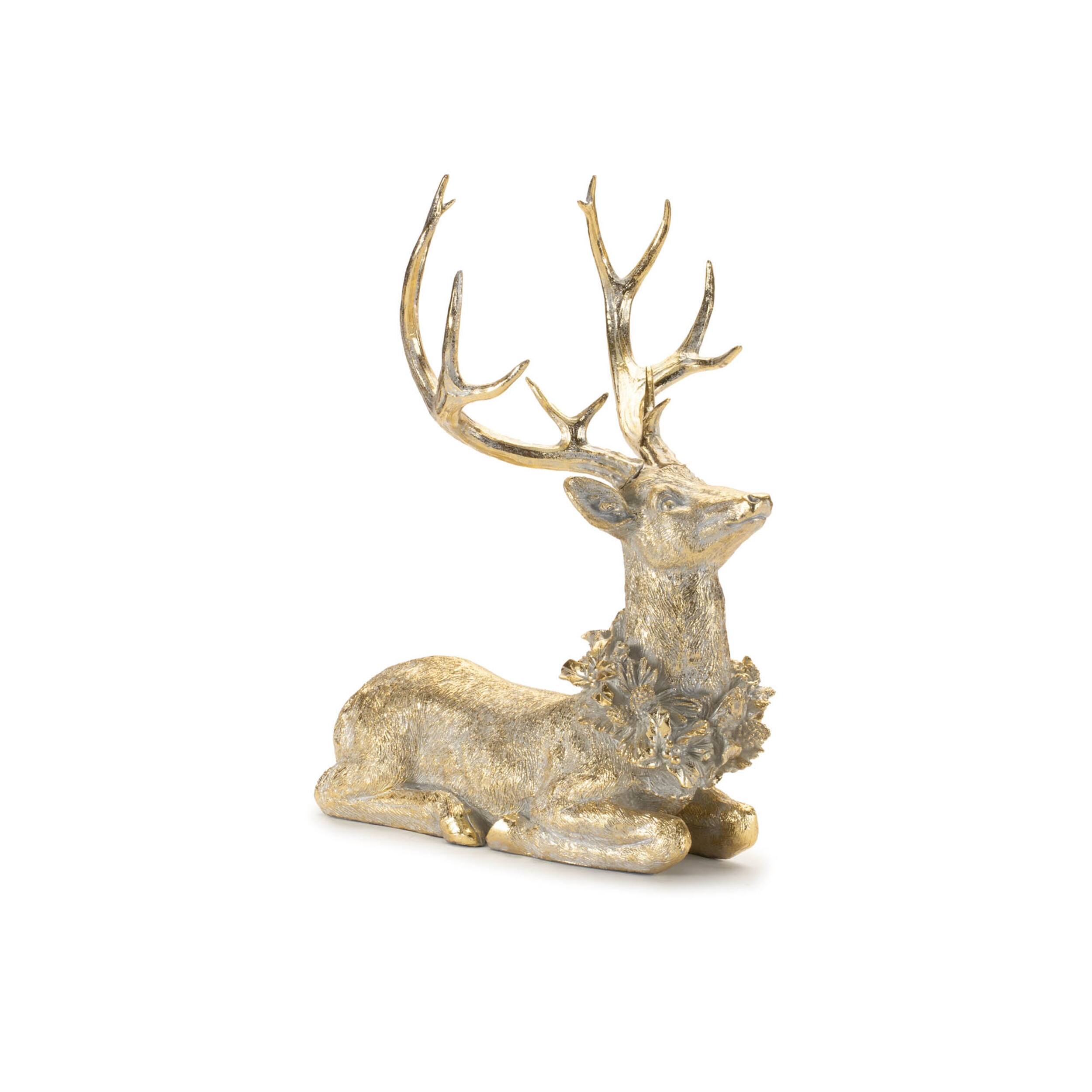 Left. BreeBe - Holidya Deer Figurine (Set of 2) - Gold, Gray.