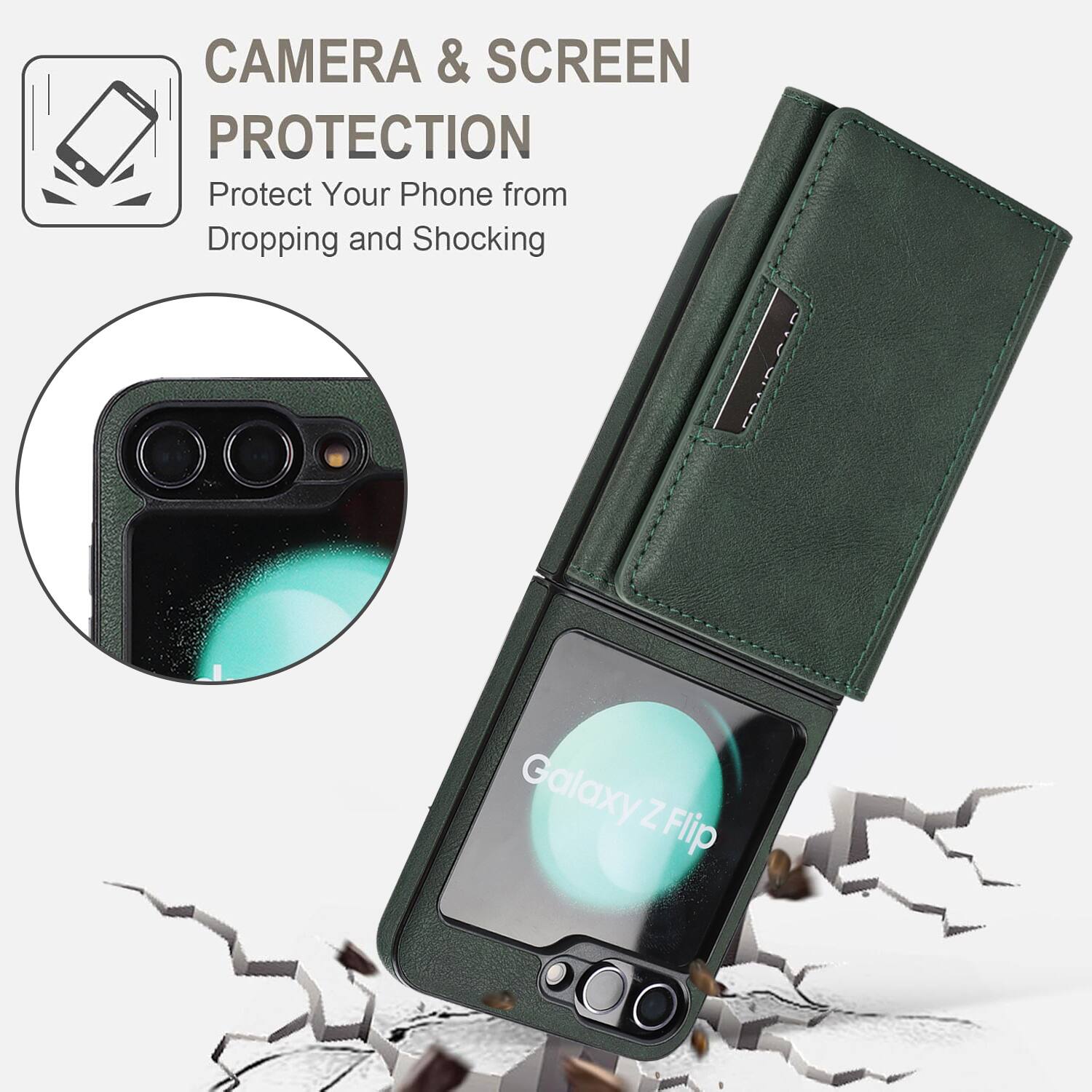 CAMERA & SCREEN PROTECTION  
Protect Your Phone from Dropping and Shocking  
FAURAID Galaxy Z Flip
