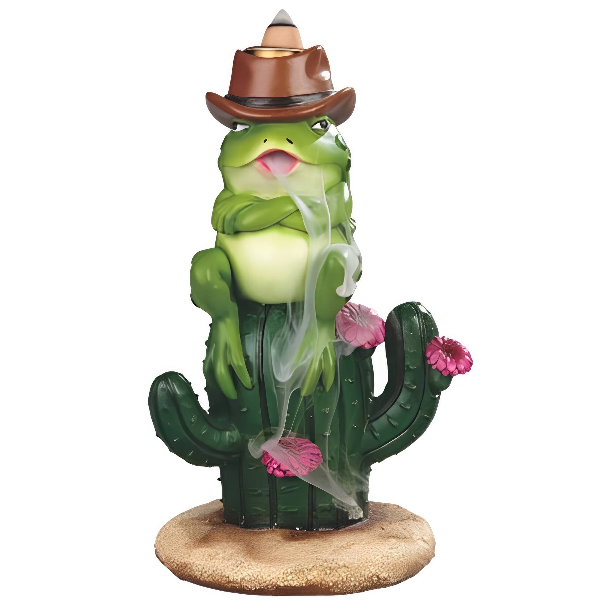 Front. FC Design - FC Design 6.75"H Frog on Cactus Backflow Figurine Statue Office Desk Tabletop Home Decor Gift - Multi-Color.