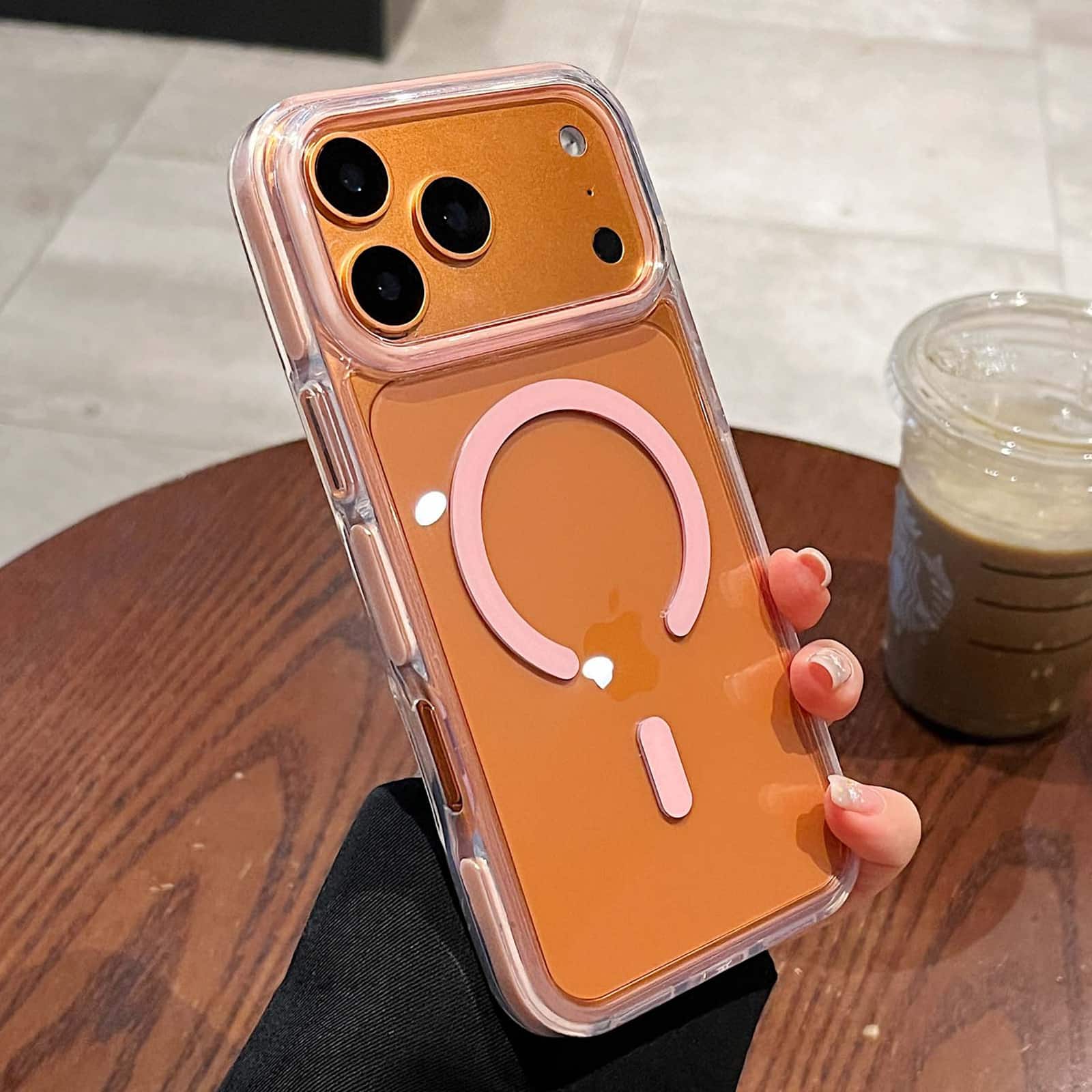 Dteck - Shockproof Clear Case for Apple iPhone 17 Pro, Magnetic Hybrid Phone Cover, Raised Camera Screen Edge Protection - Pink