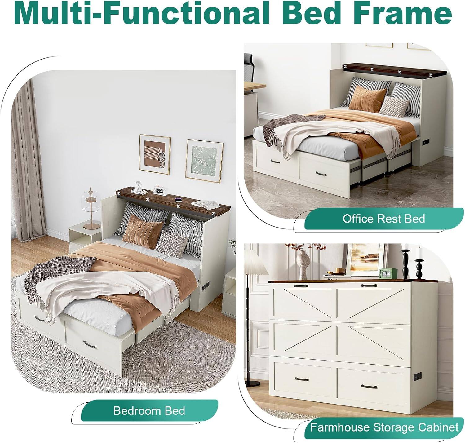 Multi-Functional Bed Frame

- Office Rest Bed
- Bedroom Bed
- Farmhouse Storage Cabinet