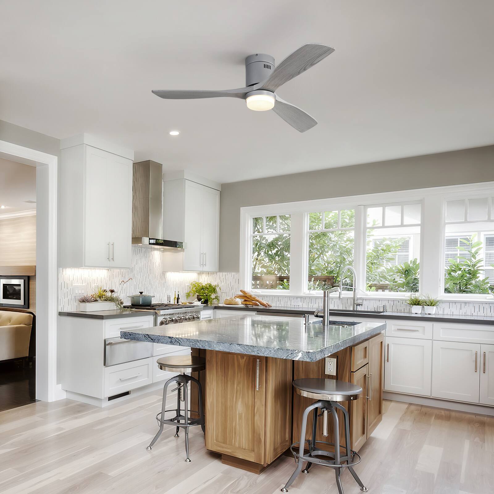 Alt View 7. Sofucor - Modern Solid Wood 52 Inch Low Profile Ceiling Fan with Dimmable LED Light and Remote 6 Speeds Quiet Bedroom - Silver Grey Wood.