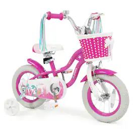 Gymax - 12'' Kids Bike w/Training Wheels Hand Coaster Brakes Adjustable Seat Handlebar - Pink