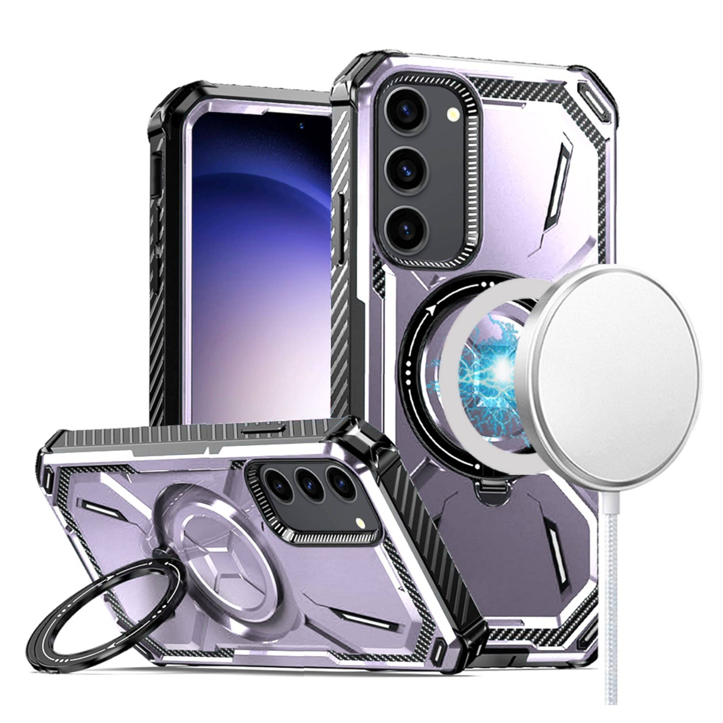 Angle. Kitcheniva - Rugged Shockproof Ring Stand Magnetic Charging Phone Case For Samsung Galaxy S24+ Light Purple - Light Purple.
