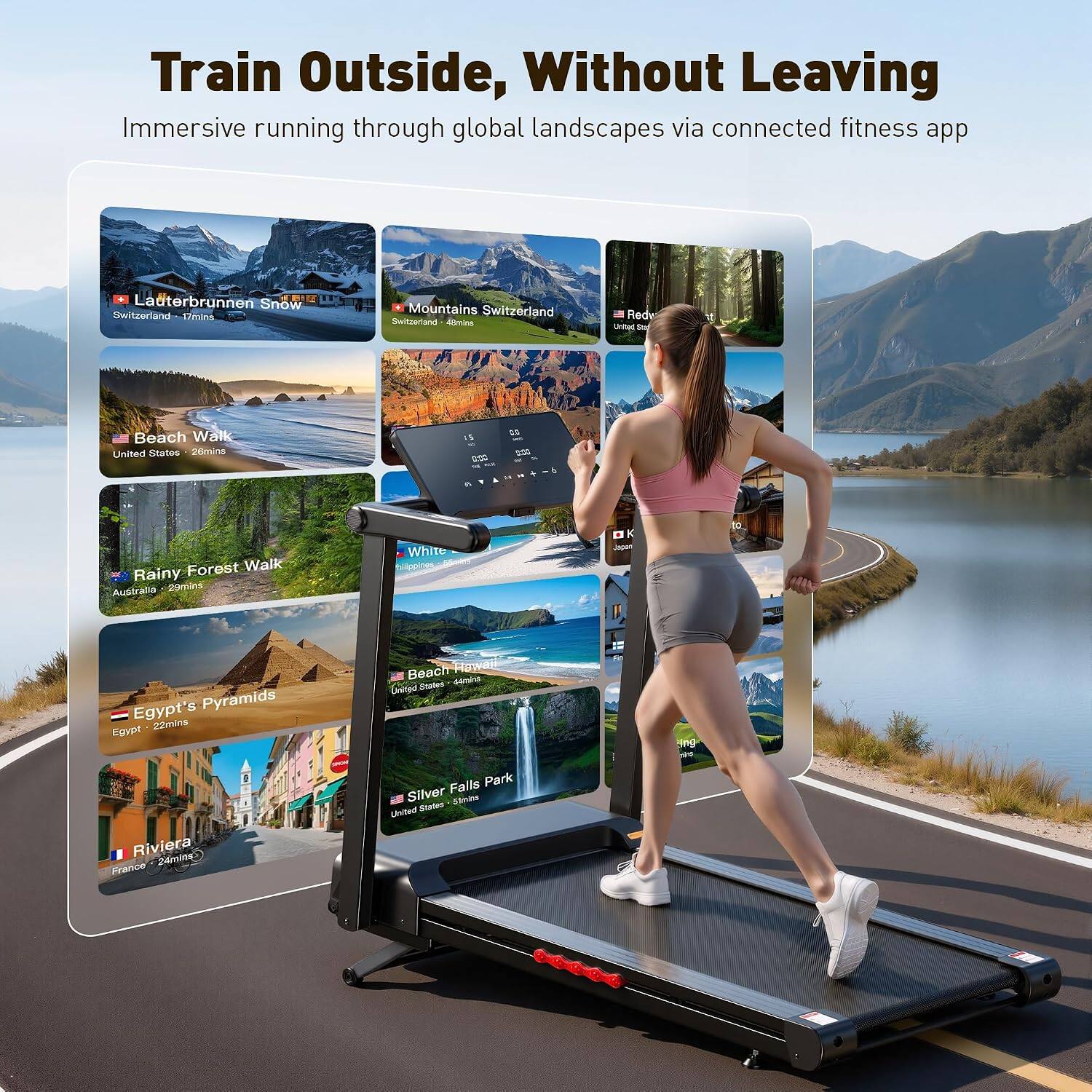 Train Outside, Without Leaving  
Immersive running through global landscapes via connected fitness app

Lauterbrunnen Snow Switzerland - 17mins  
Mountains Switzerland Switzerland - 48mins  
Beach Walk United States - 26mins  
Forest Walk Rainy Australia - 29mins  
Egypt's Pyramids Egypt - 22mins  
Beach Hawaii United States - 44mins  
Riviera France - 24mins  
Silver Falls Park United States - 51mins