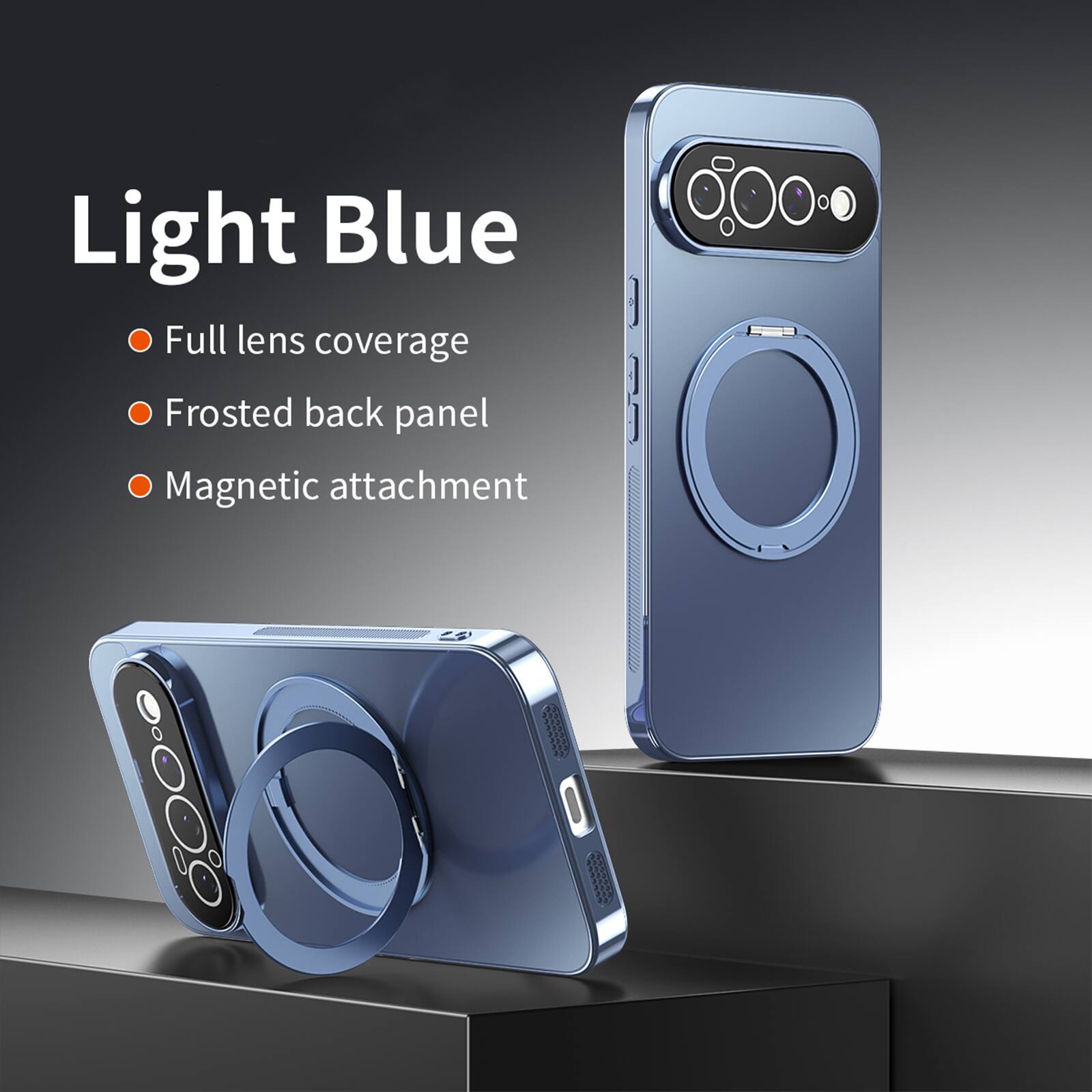 Light Blue  
- Full lens coverage  
- Frosted back panel  
- Magnetic attachment