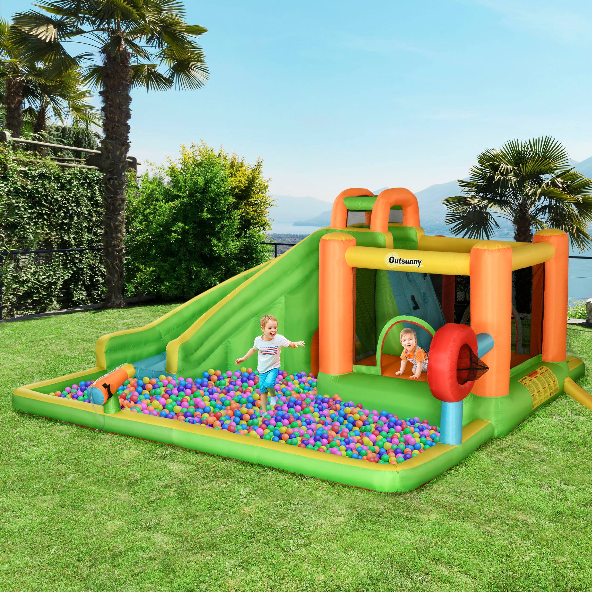 Alt View 1. Outsunny - Inflatable Water Slide, Kids Castle Bounce House Includes Slide, Boxing Post - Multi-colored.