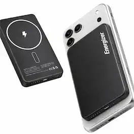 Energizer - 5,000mAh SLIM METAL 20W Magnetic Wireless Qi/Qi2.0/MagSafe PowerBank, Portable Charger, 2 Outputs, LED Display, & USB-C - Black
