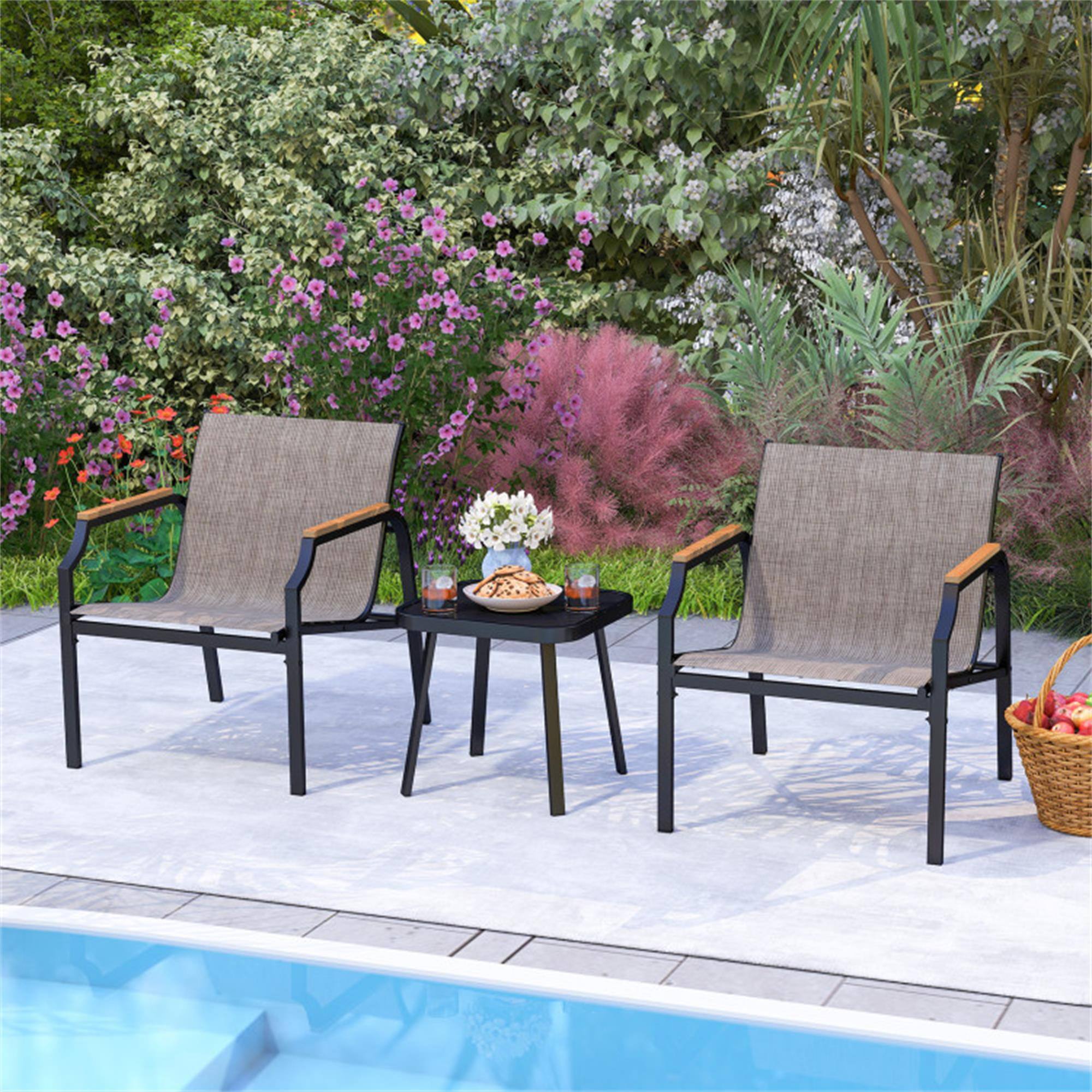 Alt View 2. Boyel Living - Brown 3 Piece Outdoor Chair Set with Breathable Fabric Seat and Armrests- 280-in W x 300-in D x 240-in H - Brown.