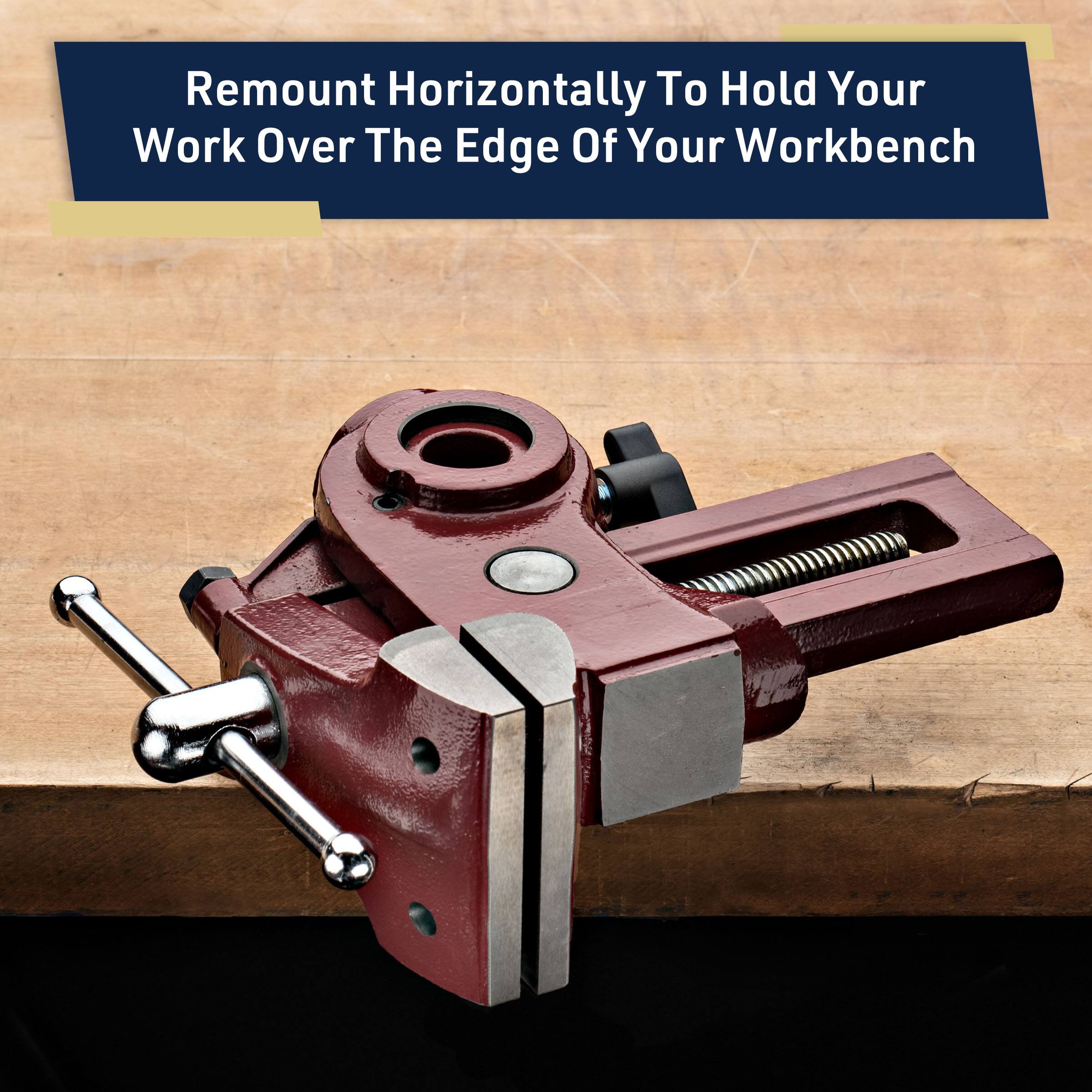 Remount horizontally to hold your work over the edge of your workbench.