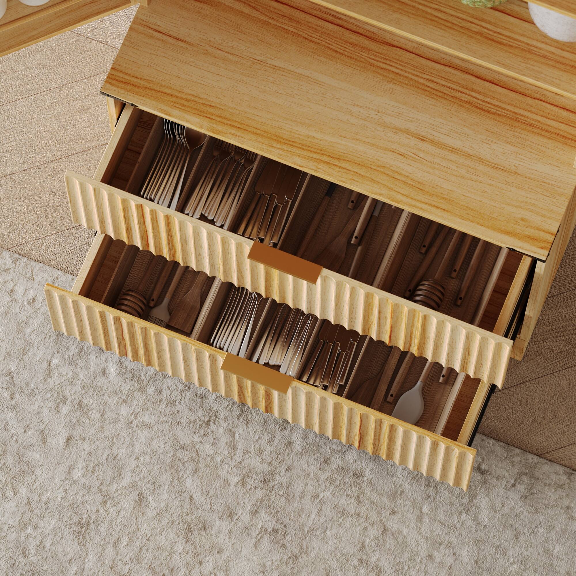 Alt View 2. FUFU & GAGA - Kitchen Pantry Cabinet with Fully-Opening Upper Doors and Door-Mounted Storage, Sideboard with Adjustable Shelves - Wooden.