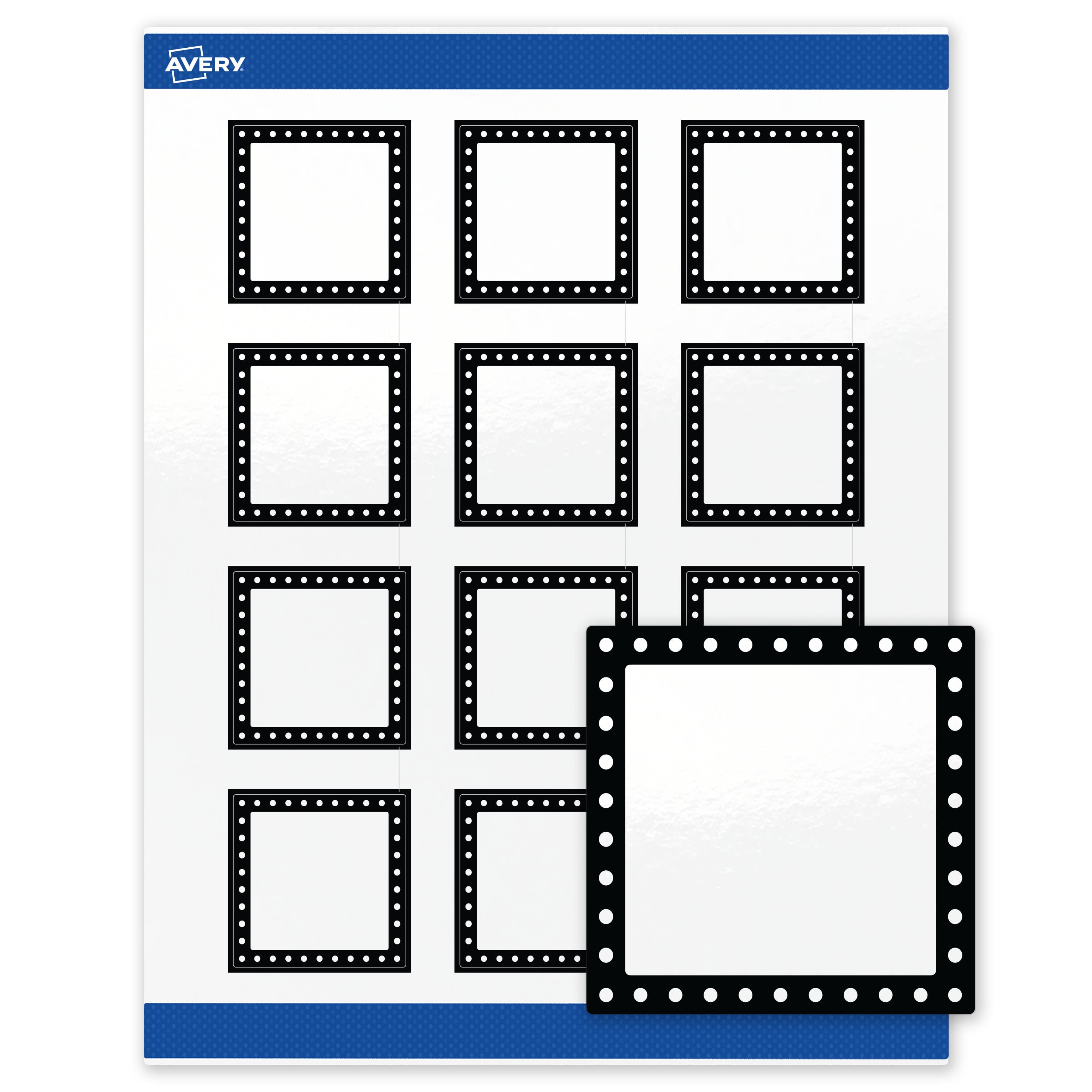 Avery - Labels, 2" x 2", Glossy Black & Polka Dots - White