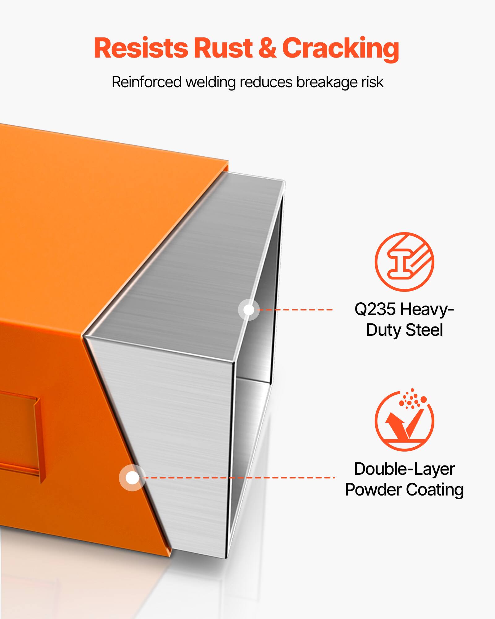 Resists Rust & Cracking  
Reinforced welding reduces breakage risk  

Q235 Heavy-Duty Steel  
Double-Layer Powder Coating