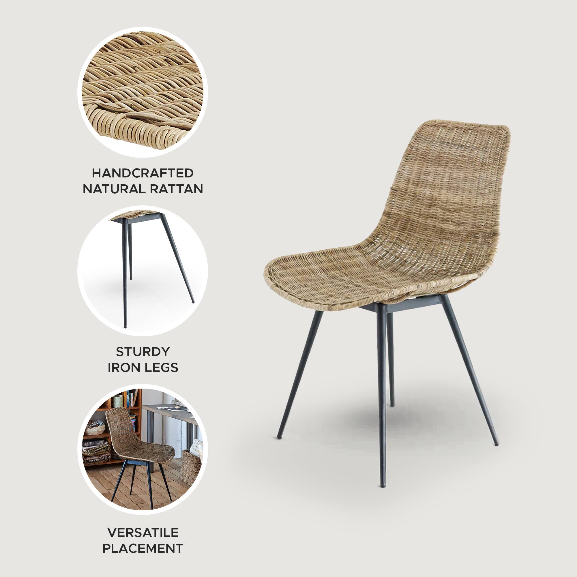 HANDCRAFTED NATURAL RATTAN  
STURDY IRON LEGS  
VERSATILE PLACEMENT