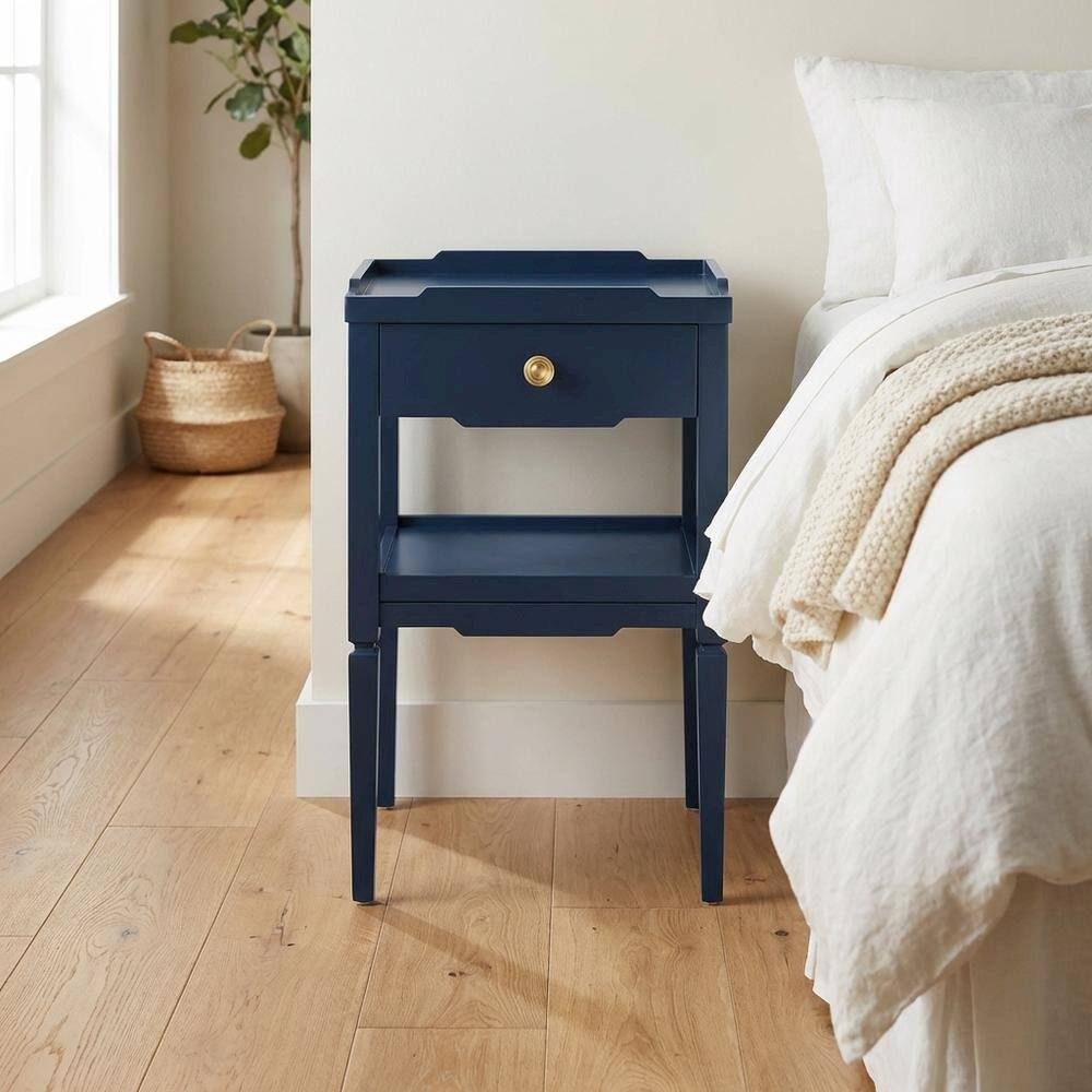 Left. FurniFact - Midnight Blue Nightstand with Gold Hardware and Modern Style - Blue.