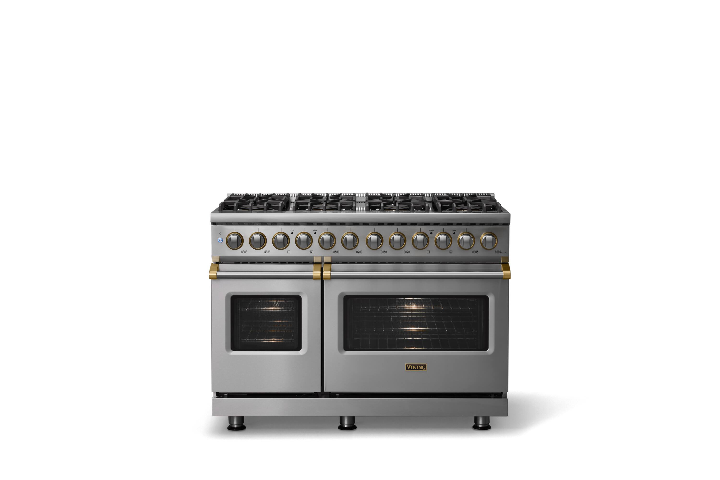 Alt View 1. Viking - 48"W. Pro5S 7.3 Cu.Ft. Freestanding Self-Clean Sealed 8B LP Dual Fuel Convection Rng/Grdl-Stainless Steel/Brushed Brass - Stainless Steel.