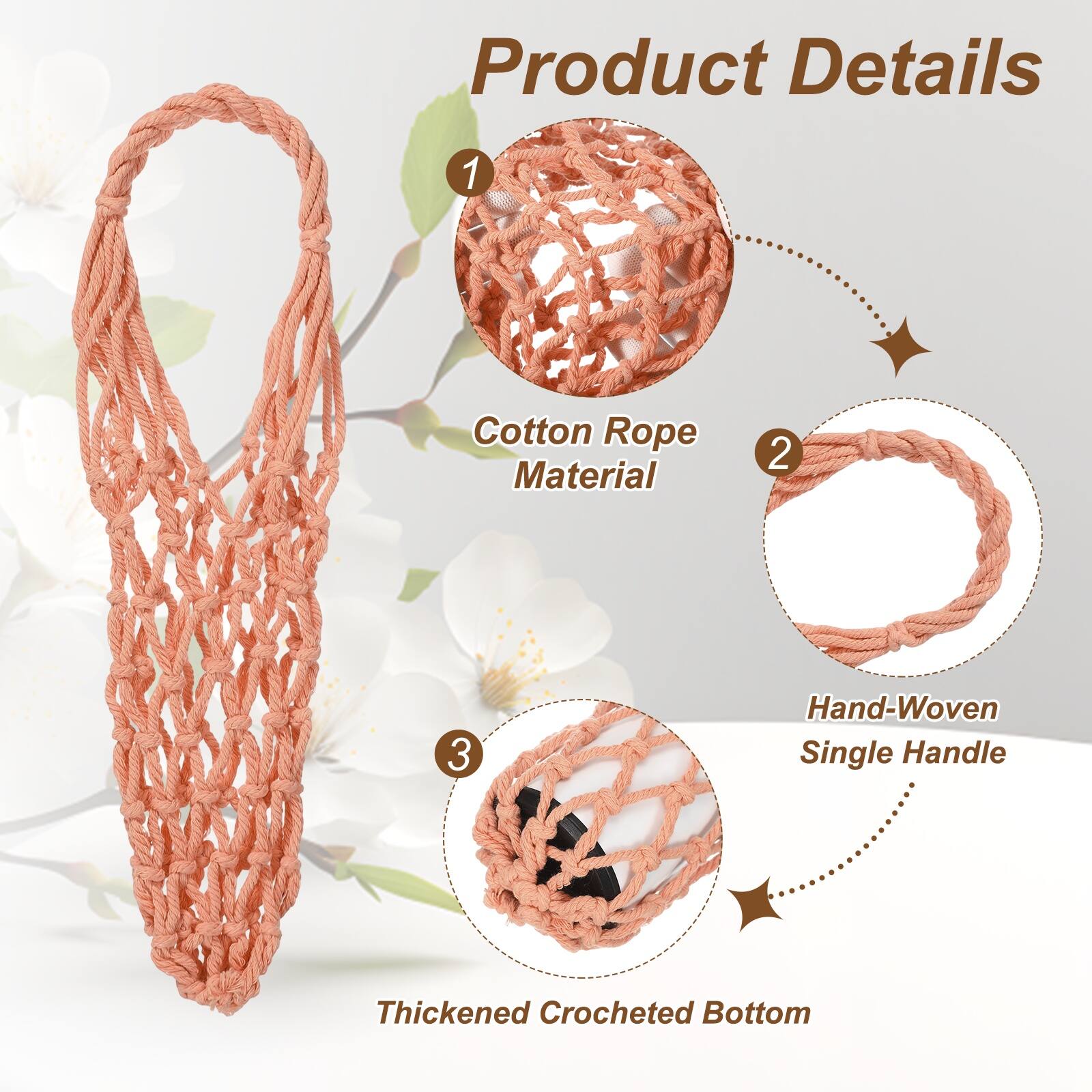 Product Details

1. Cotton Rope Material
2. Hand-Woven Single Handle
3. Thickened Crocheted Bottom